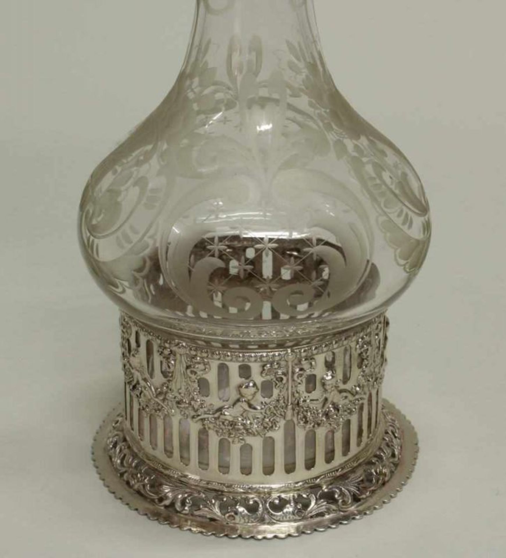 Likörflasche, Silber 800, Hanau, Neresheimer, Flasche aus geschliffenem Glas, Silbermontage, 29 cm - Image 3 of 3