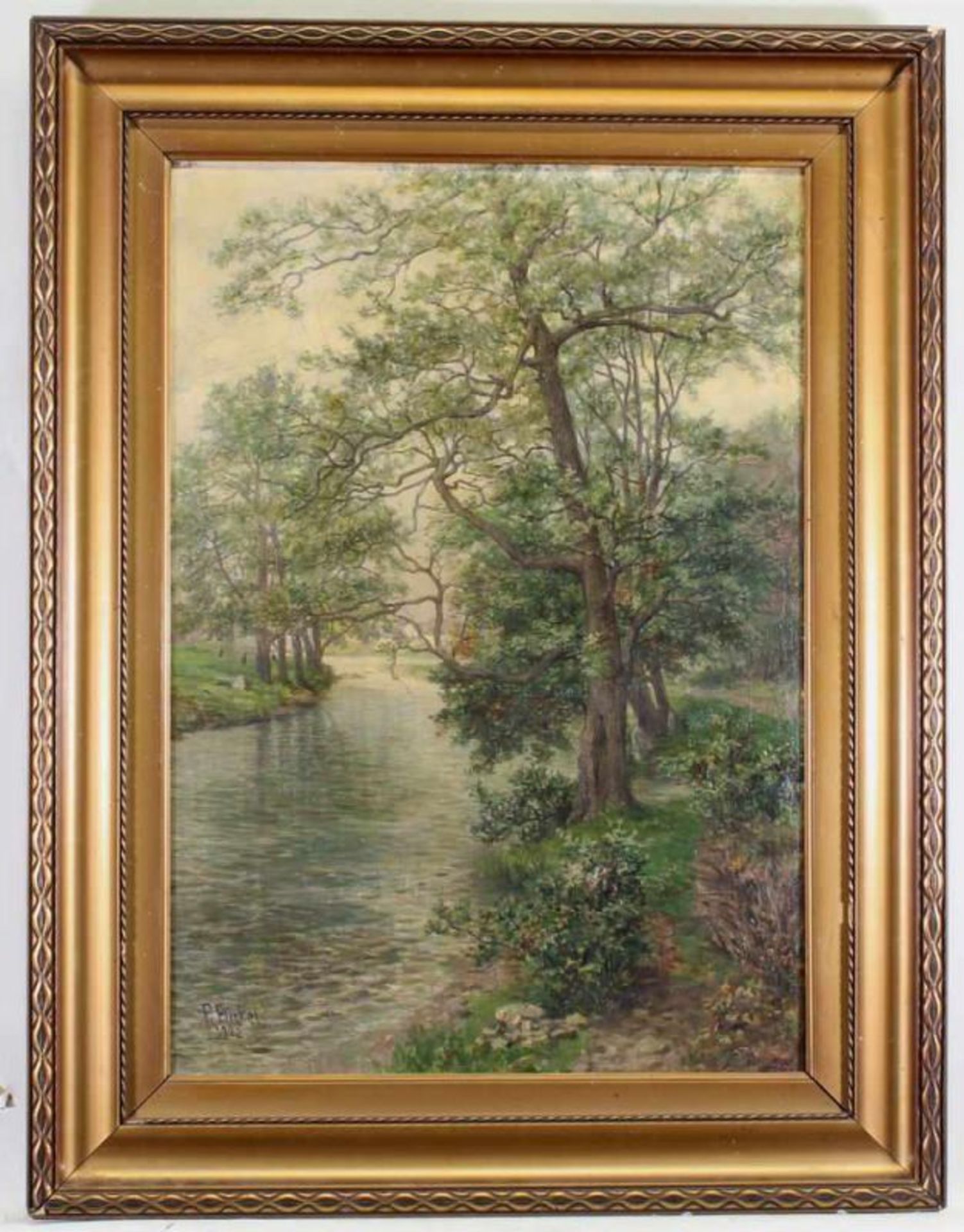 Flickel, Paul Franz (1852 Berlin - 1903 Nervi), wohl, "Am Bach", Öl auf Leinwand, signiert unten - Image 2 of 4