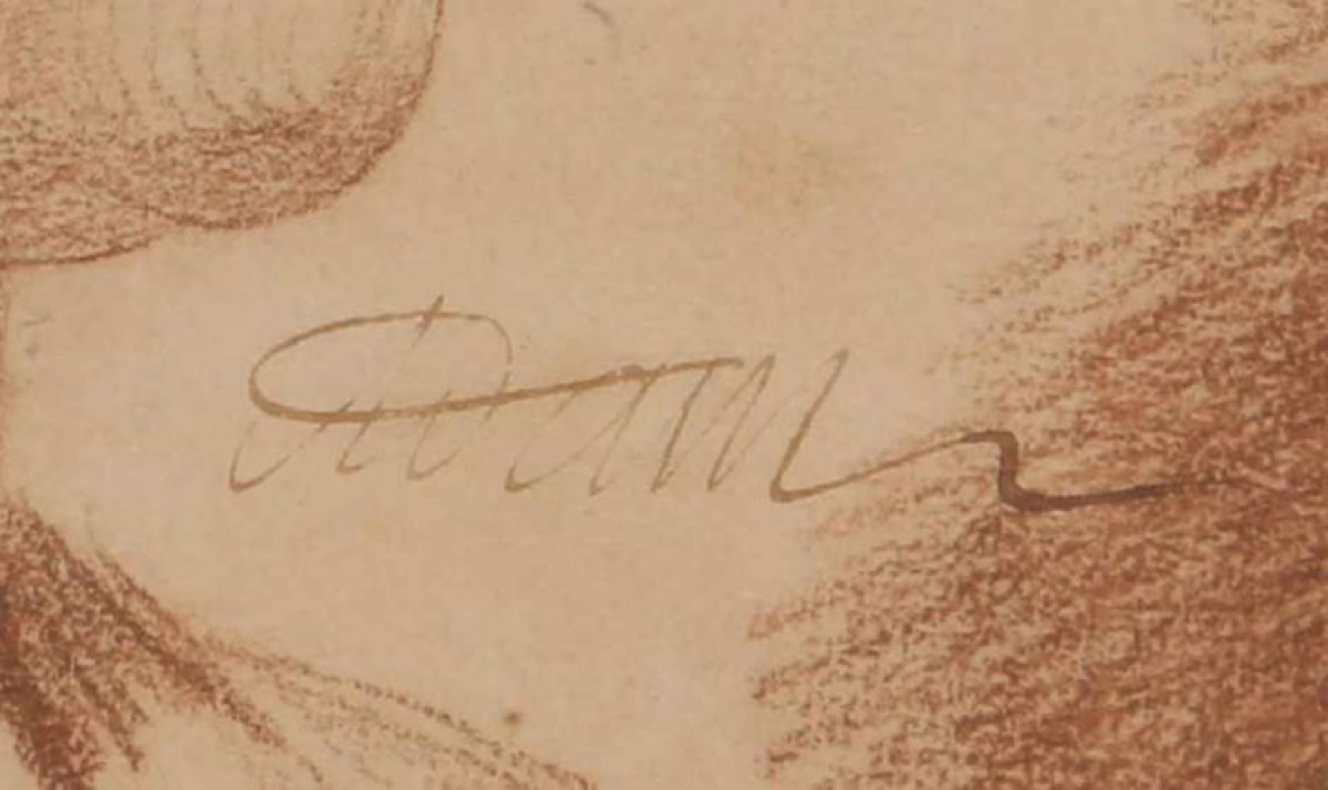 Rötelzeichnung, "Junge Frau mit Haube", signiert rechts in der Mitte Adam, 35.5 x 27.5 cm, unter - Image 3 of 3