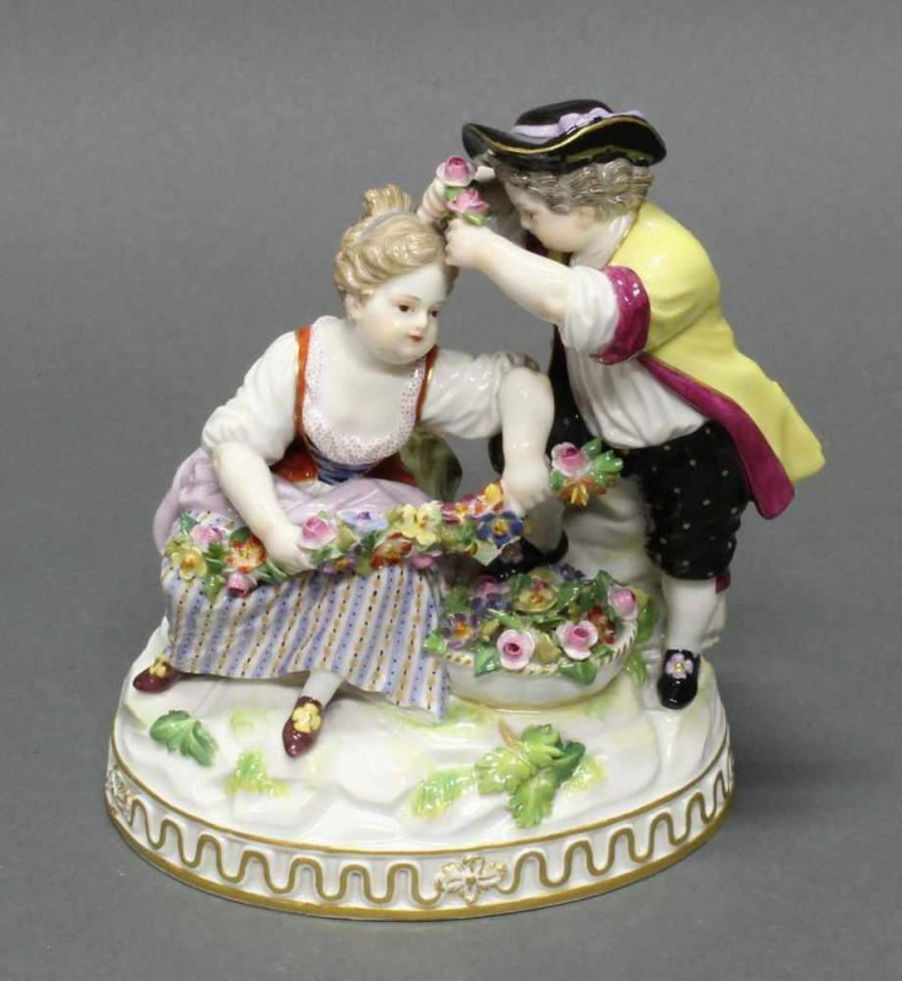 Porzellangruppe, "Der Frühling", Meissen, Schwertermarke, 1850-1924, 1. Wahl, Modellnummer F 93,