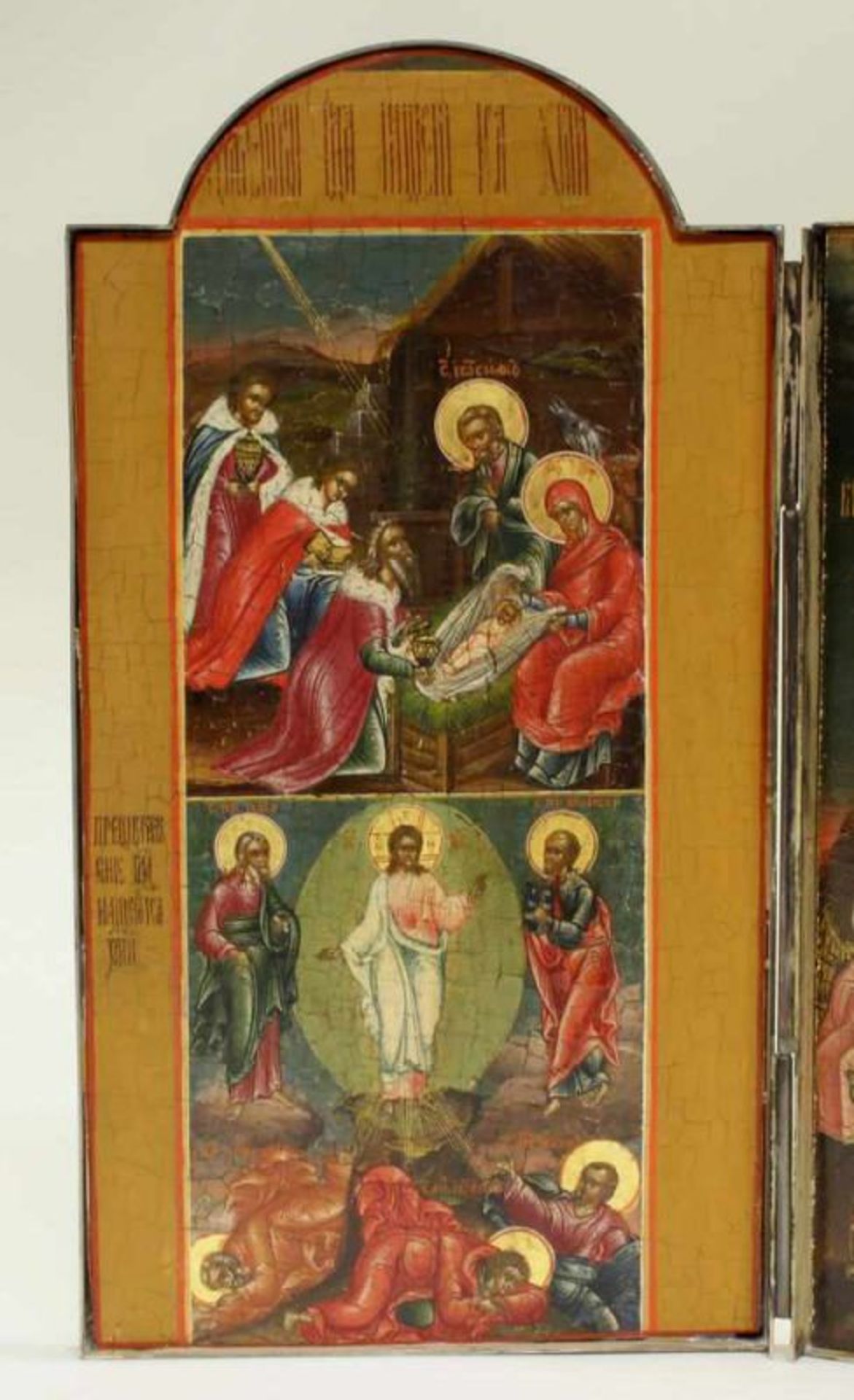 Triptychon, Tempera auf Holz, "Mitte Christi Auferstehung, linker Flügel Christi Geburt, Christi - Image 3 of 6