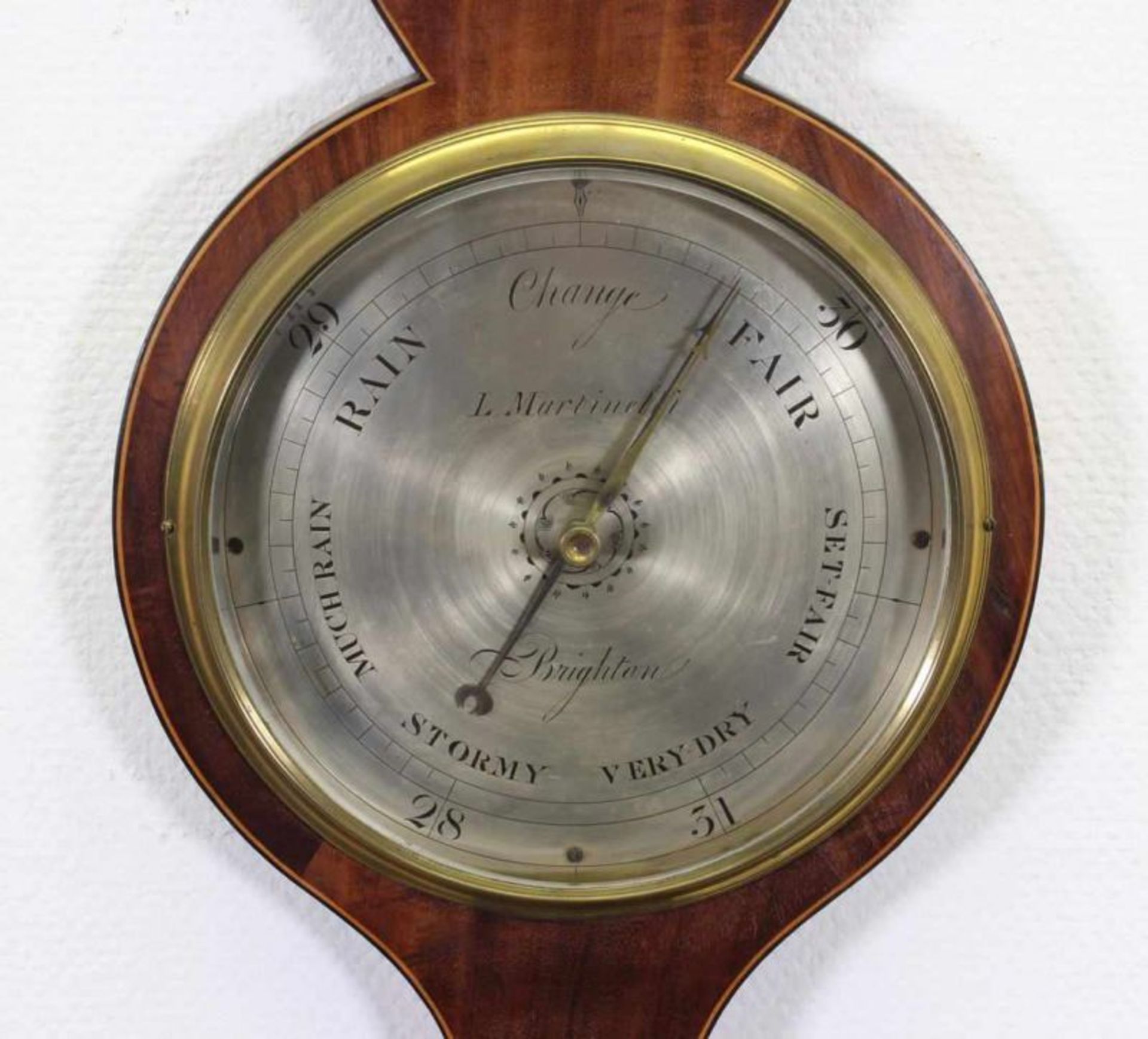 Barometer, England, 19. Jh., Mahagoni, Intarsien aus Zitronenholz, Banjoform, bezeichnet L. - Image 2 of 2