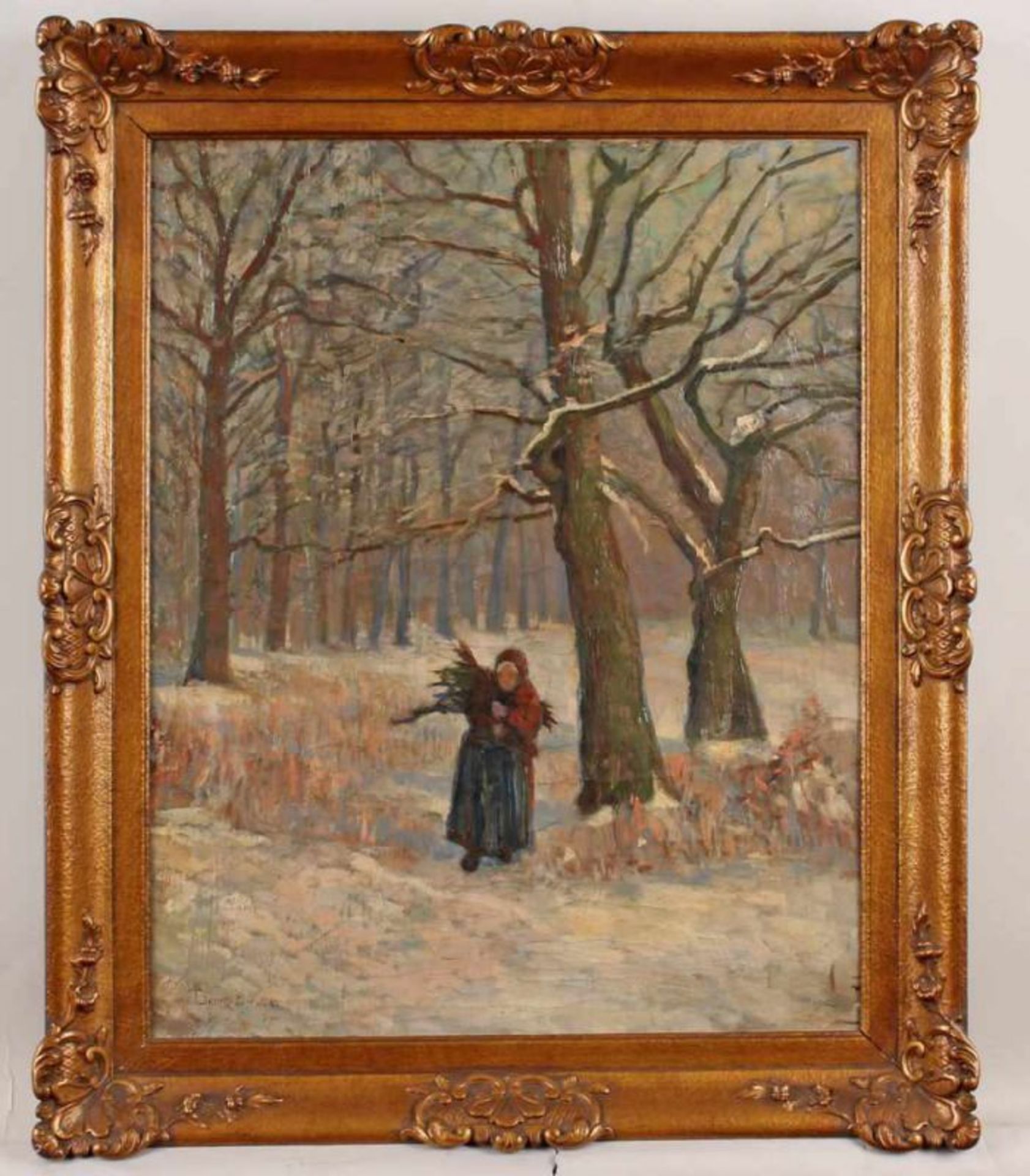 Busse, Georg (19./20. Jh.), "Reisigsammlerin im Winterwald", Öl auf Leinwand, signiert unten links - Image 2 of 4