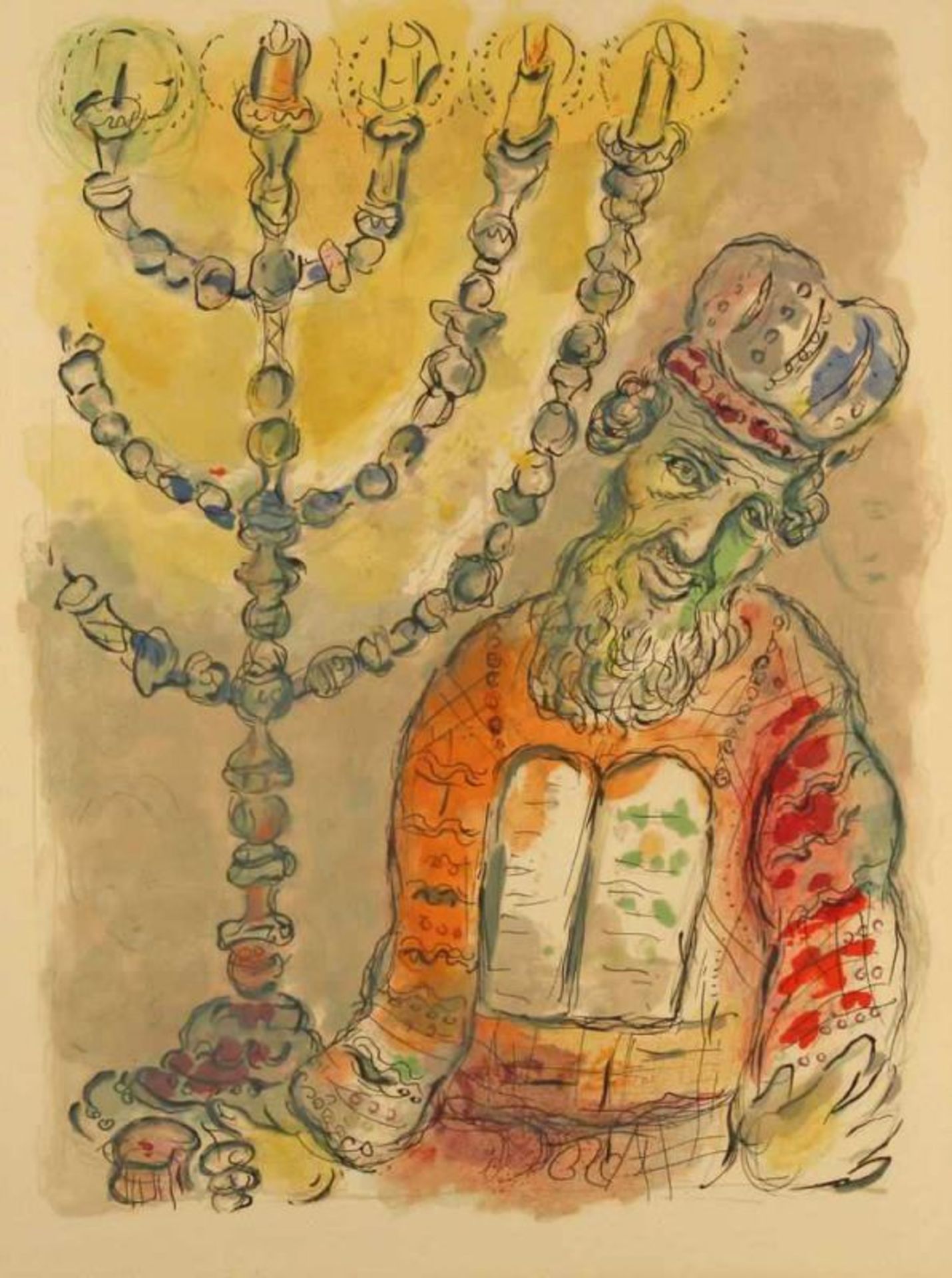 Chagall, Marc (1887 Witebsk - 1985 Saint Paul de Vence), Farblithografie, "Salbe Aaron und seine