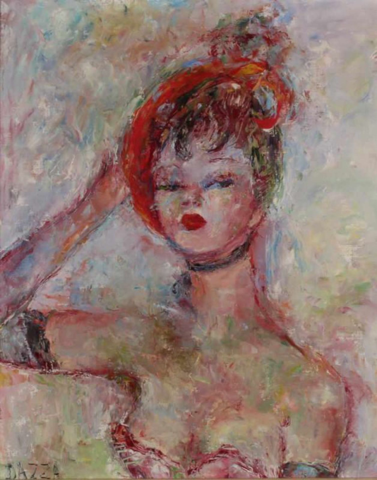 Dazza (20. Jh.), "Junge Frau mit Hut", Öl auf Leinwand, signiert unten links Dazza, 54 x 45 cm 20.00
