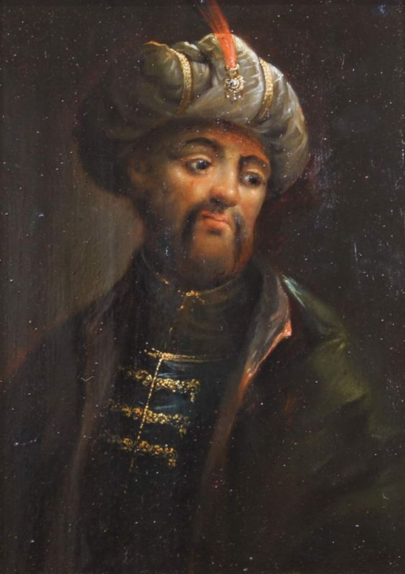 Genremaler (19. Jh.), "Porträt eines Mannes mit Turban", Öl auf Holz, im Stil des 17. Jh., 22.5 x 16