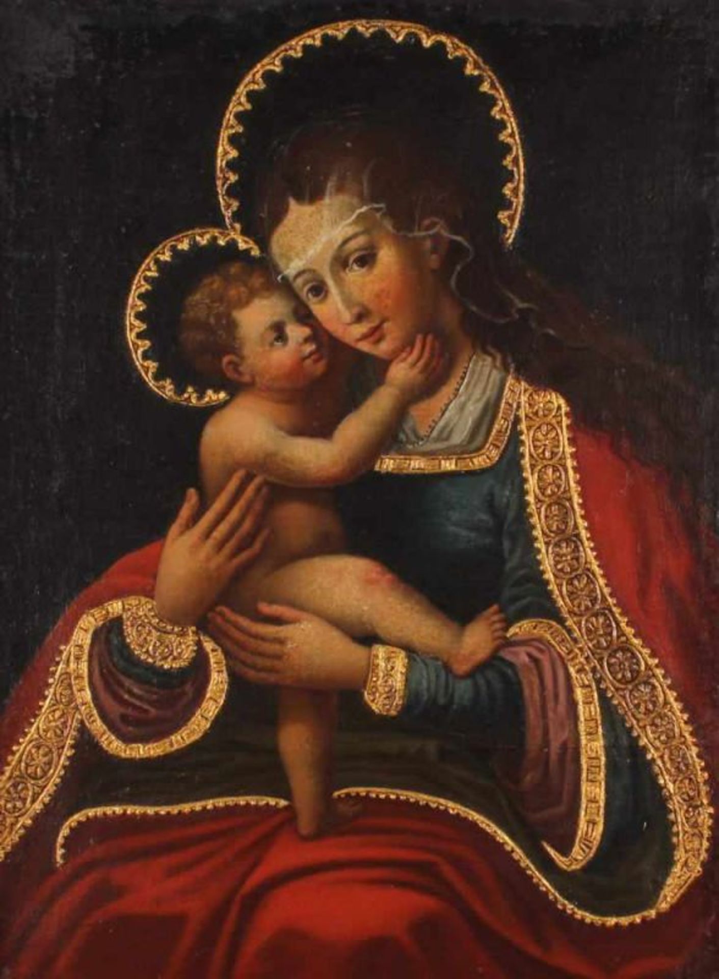 Salzburger Meister (um 1750), "Muttergottes mit Jesuskind", Öl auf Leinwand, doubliert, verso