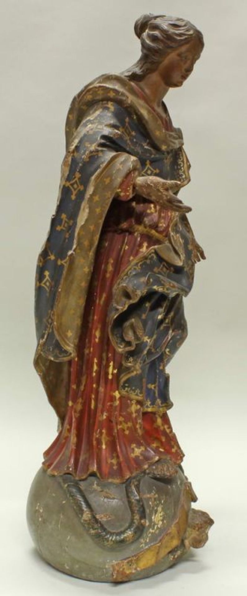 Skulptur, Holz geschnitzt, "Maria Immaculata", 18. Jh., beschädigt 20.00 % buyer's premium on the - Image 2 of 5