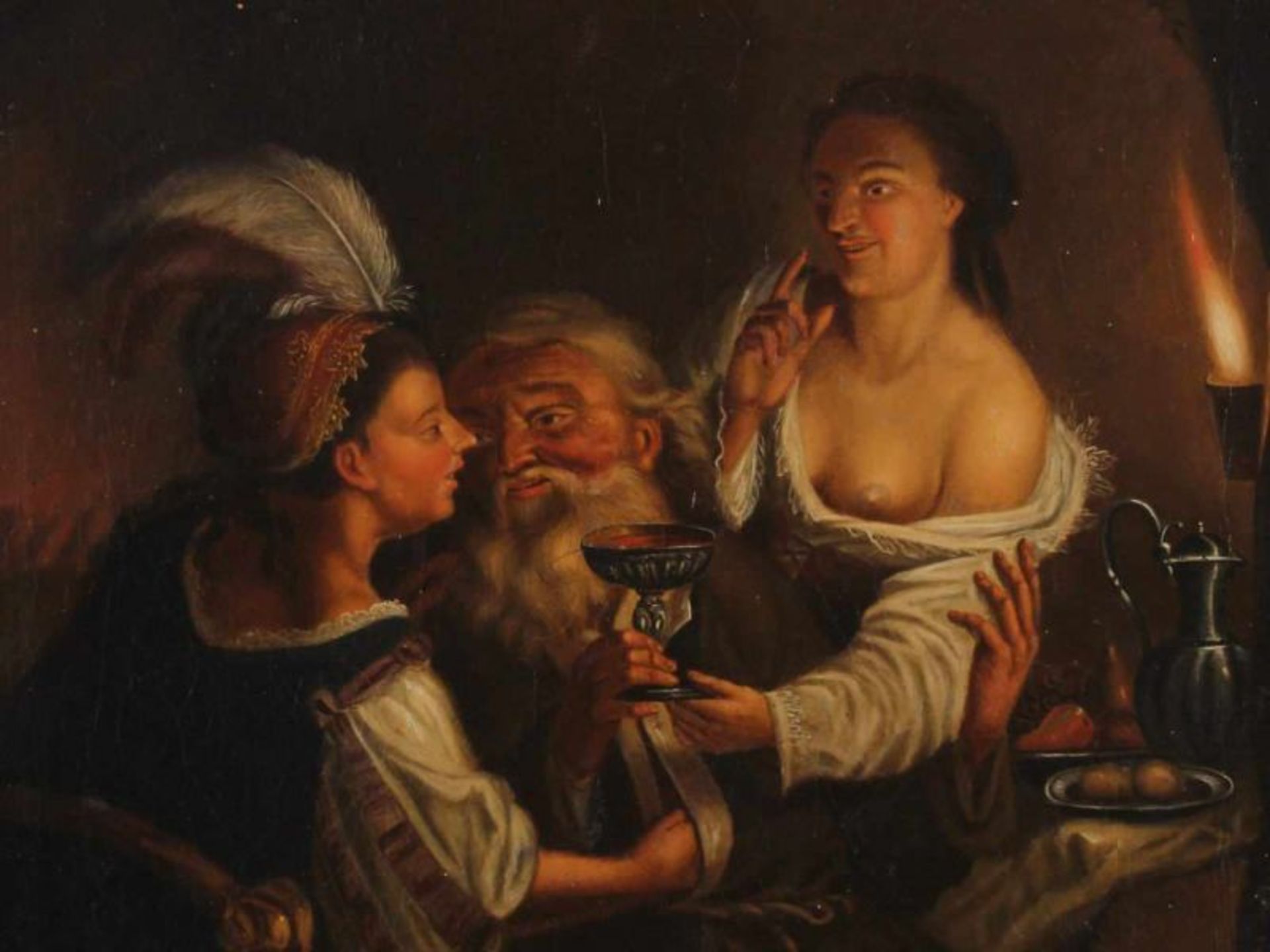 Schalcken, Godfried (1643 Made - 1706 Den Haag), Nachfolge, "Loth und seine Töchter", Öl auf - Image 3 of 4