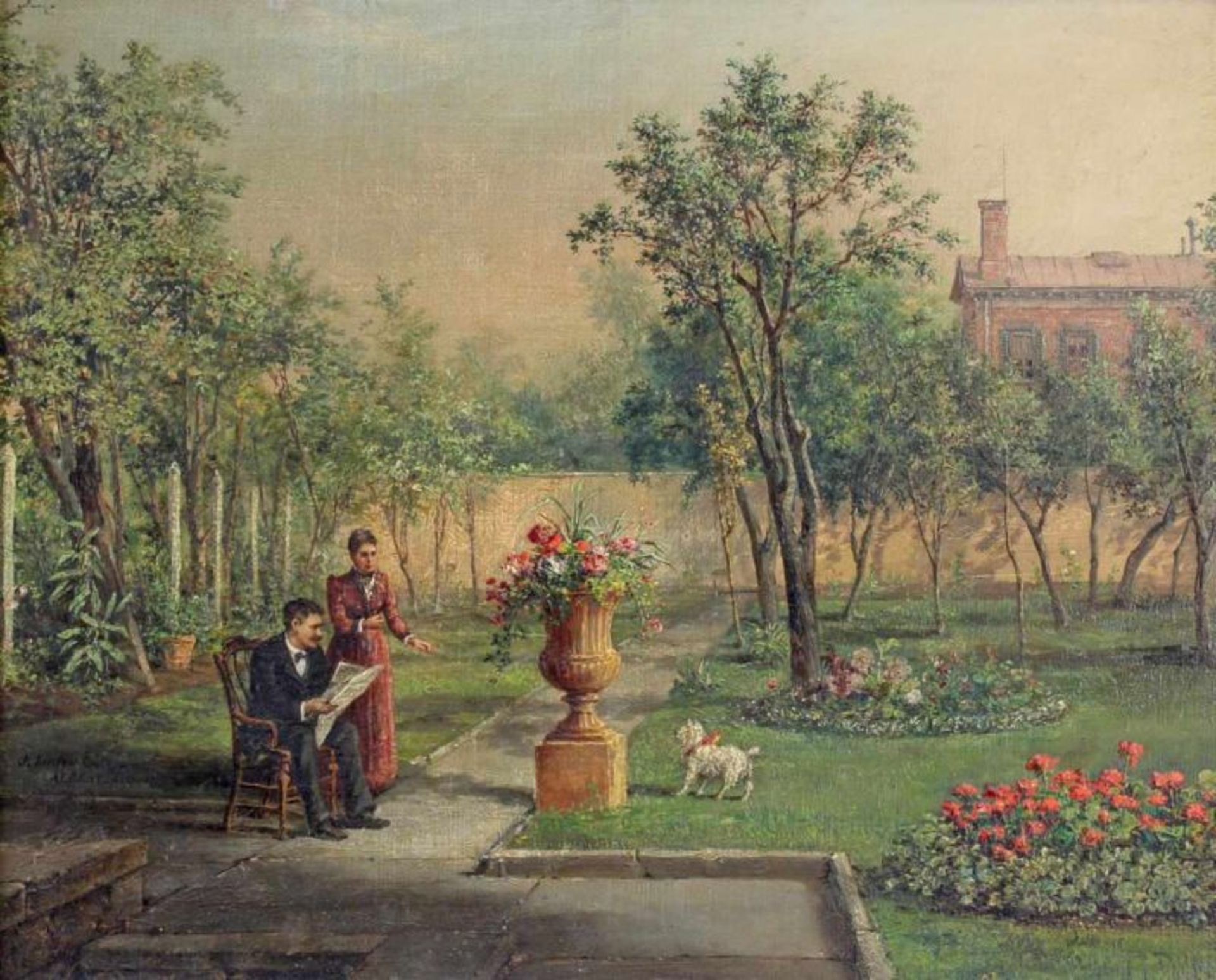 Chapman, John Linton (1839 Washington - 1905), wohl, "Ehepaar im Garten", Öl auf Leinwand,