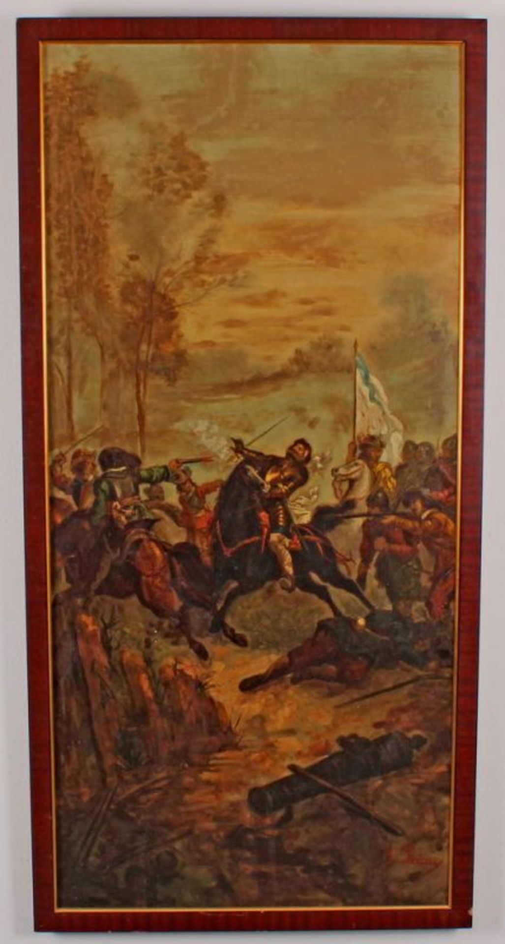 Ricay, S. (19./20. Jh.), 2 Gemälde, "Mittelalterliche Reiterszenen", Öl auf Leinwand, doubliert, - Image 7 of 10