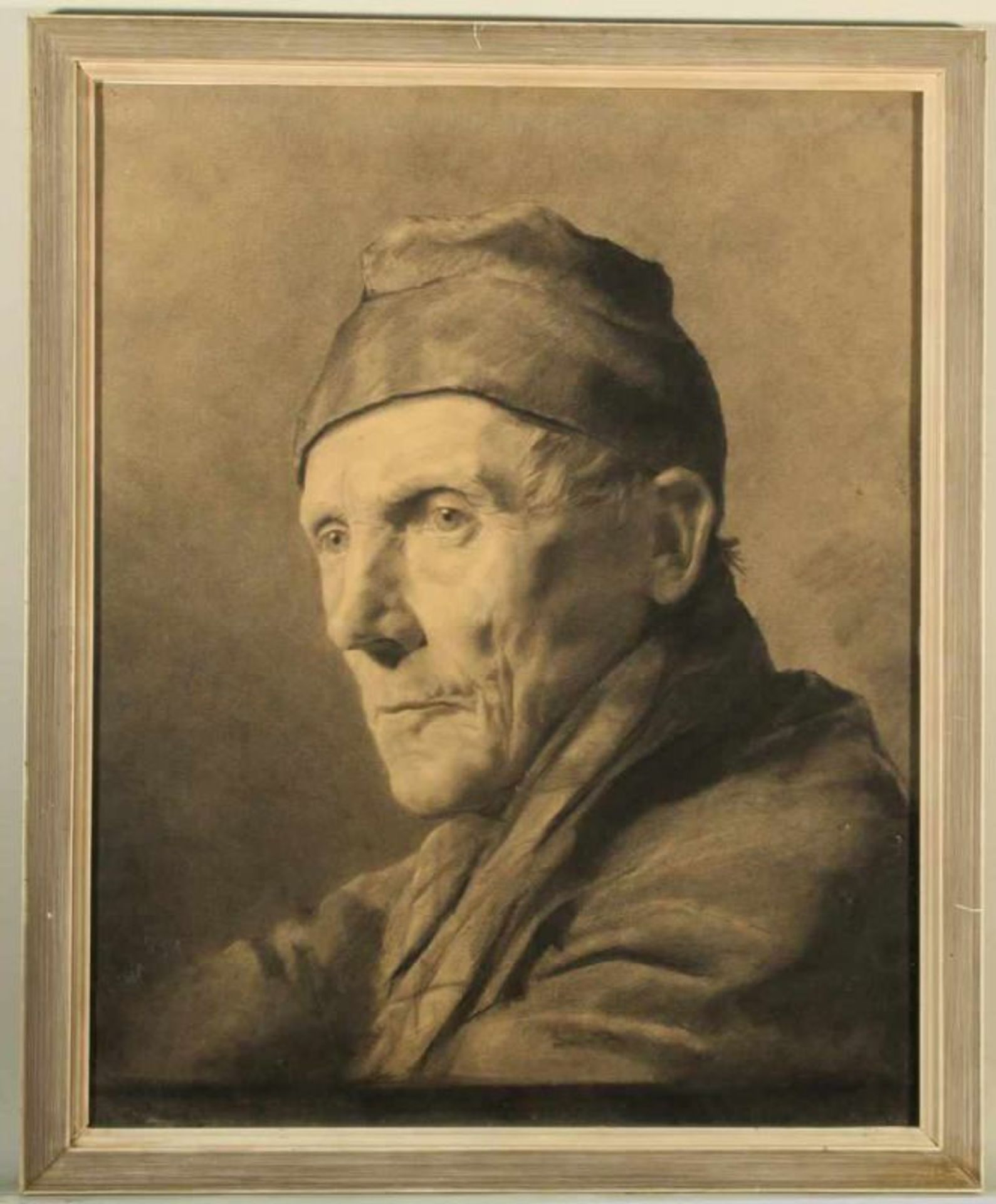 Porträtist (19. Jh.), 2 Kohlezeichnungen, "Frau mit Kopftuch", "Mann mit Kappe", 1x monogrammiert HD - Image 5 of 5