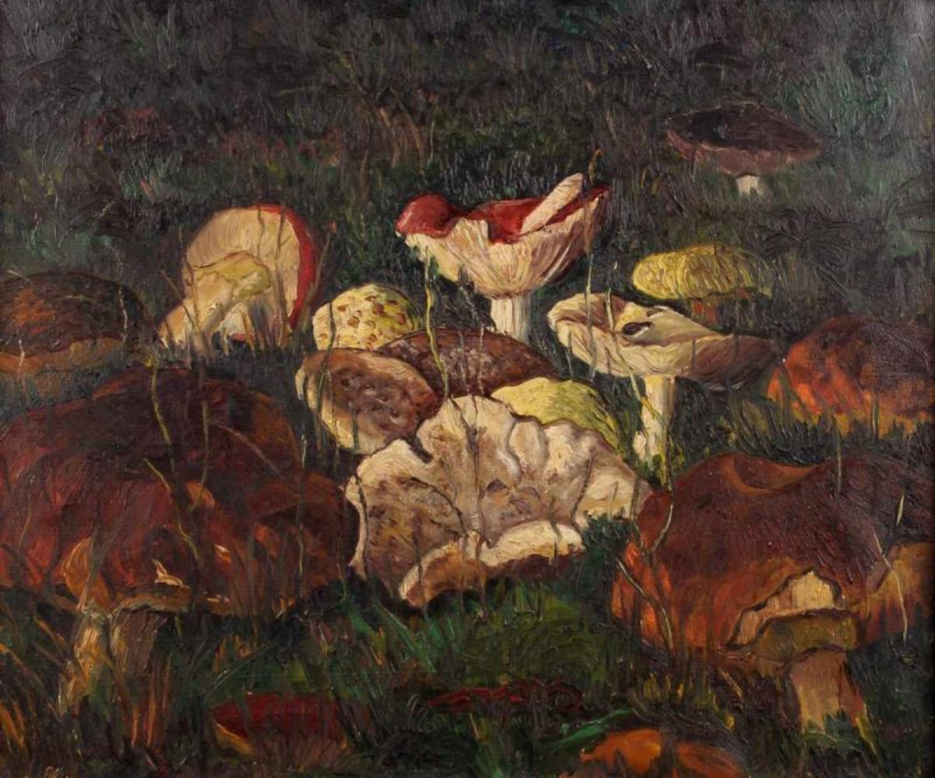 Berliner Schule (um 1900), "Stillleben mit Pilzen am Waldboden", Öl auf Leinwand, 50 x 60 cm 20.00 %