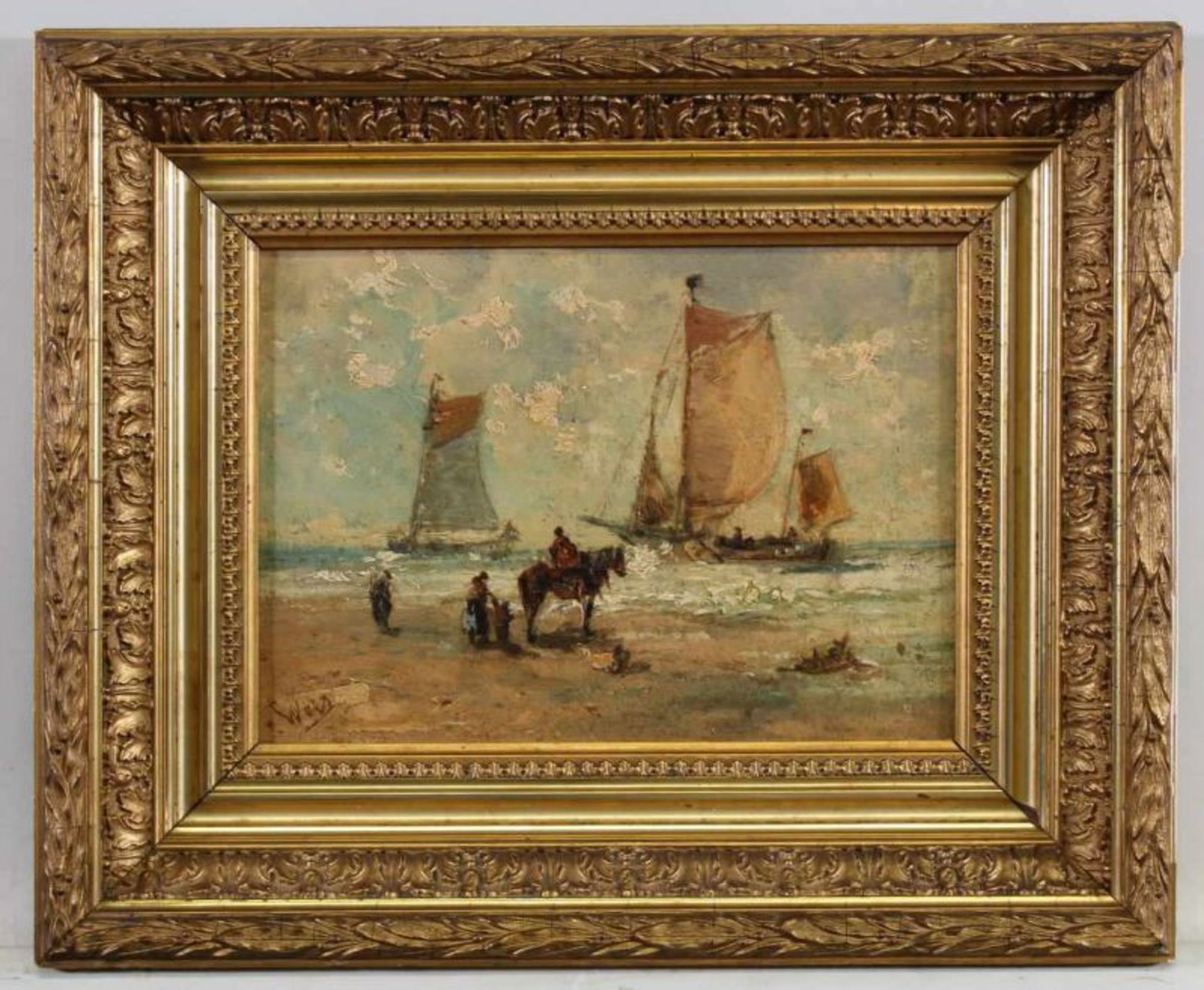 Weiz (19./20. Jh.), "Boote am Strand", Öl auf Holz, signiert unten links Weiz, 20 x 27 cm 20.00 % - Image 2 of 4