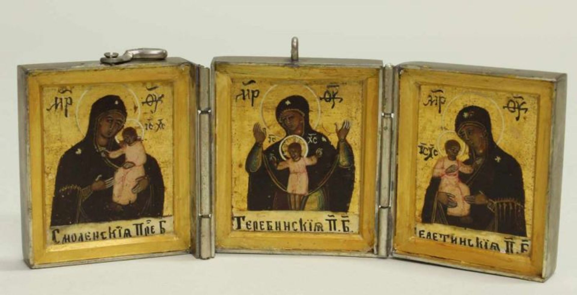 Reisetriptychon, Tempera auf Holz, "Gottesmutter von Smolensk", "Gottesmutter Terbinskaja", "
