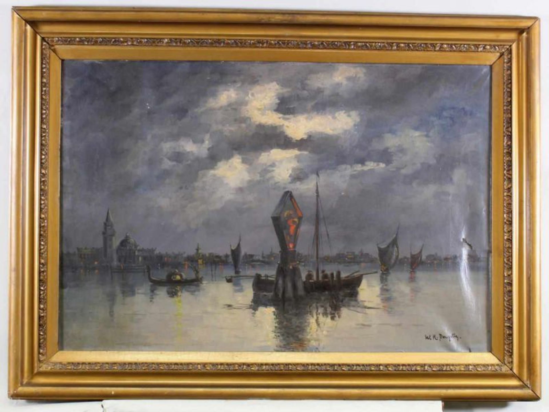 Douzette, W.H. (20. Jh.), "Nächtliche Ansicht von Venedig", Öl auf Leinwand, signiert unten rechts - Image 2 of 5