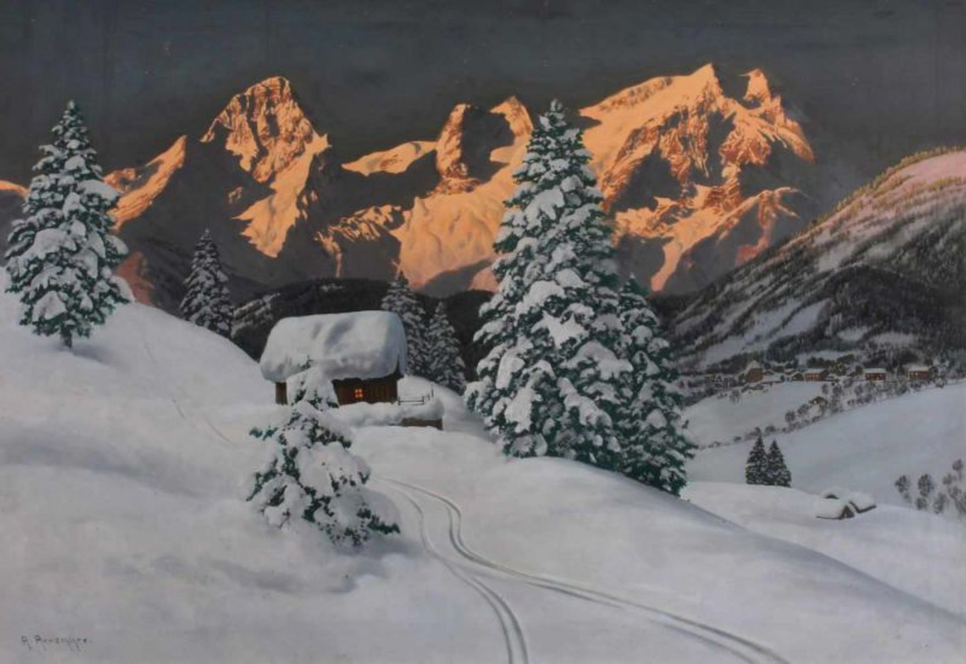 Arnegger, Alois (1879 Wien - 1963 ebda., Landschaftsmaler), "Dorf in winterlicher