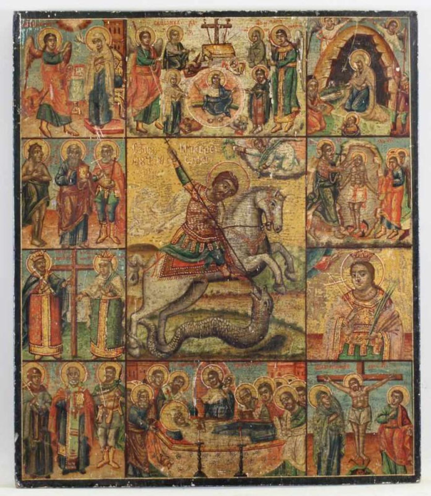 Festtagsikone, Tempera auf Holz, im Zentrum der "Heilige Georg den Drachen tötend", umgeben von 10