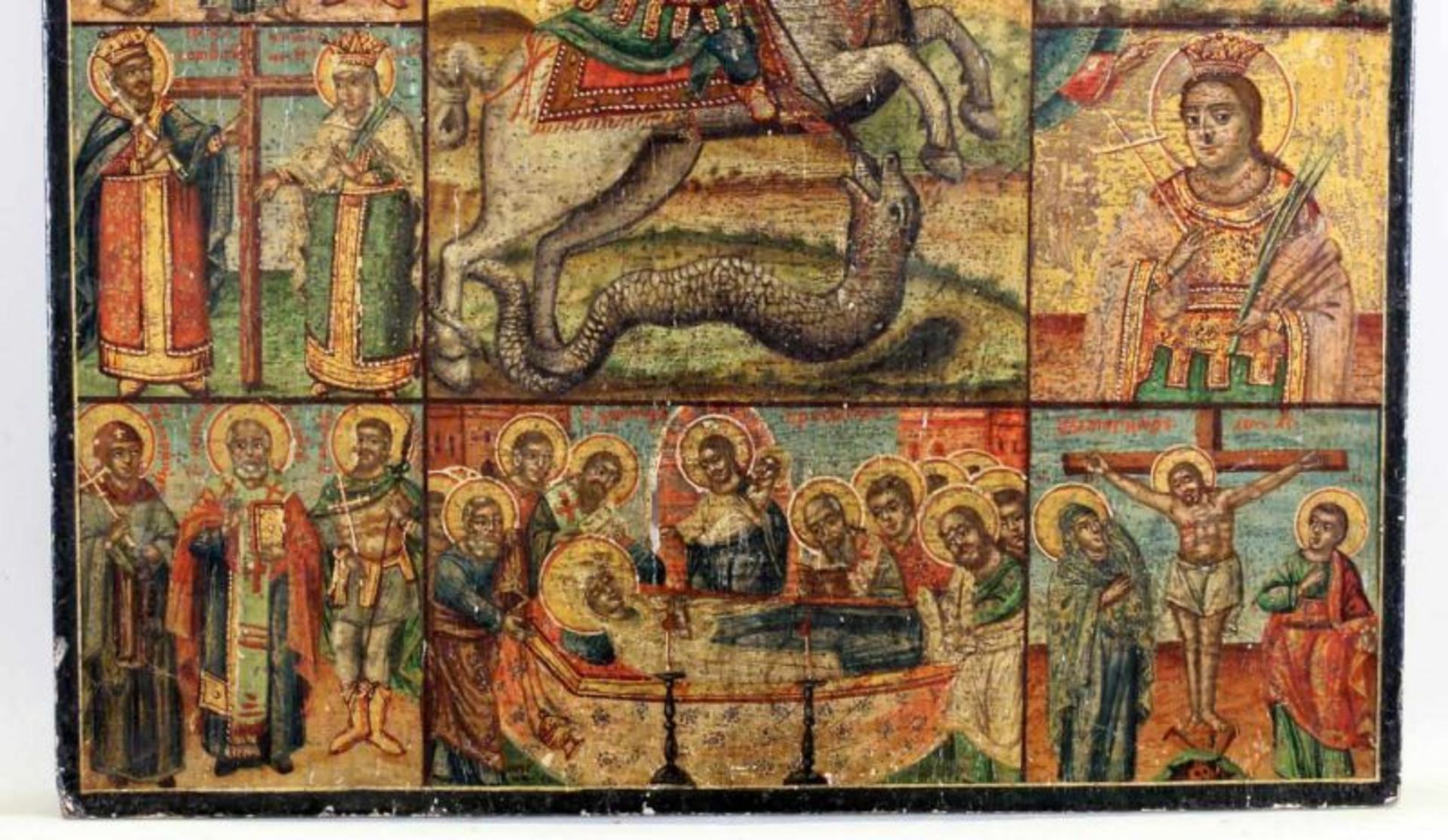 Festtagsikone, Tempera auf Holz, im Zentrum der "Heilige Georg den Drachen tötend", umgeben von 10 - Image 4 of 5