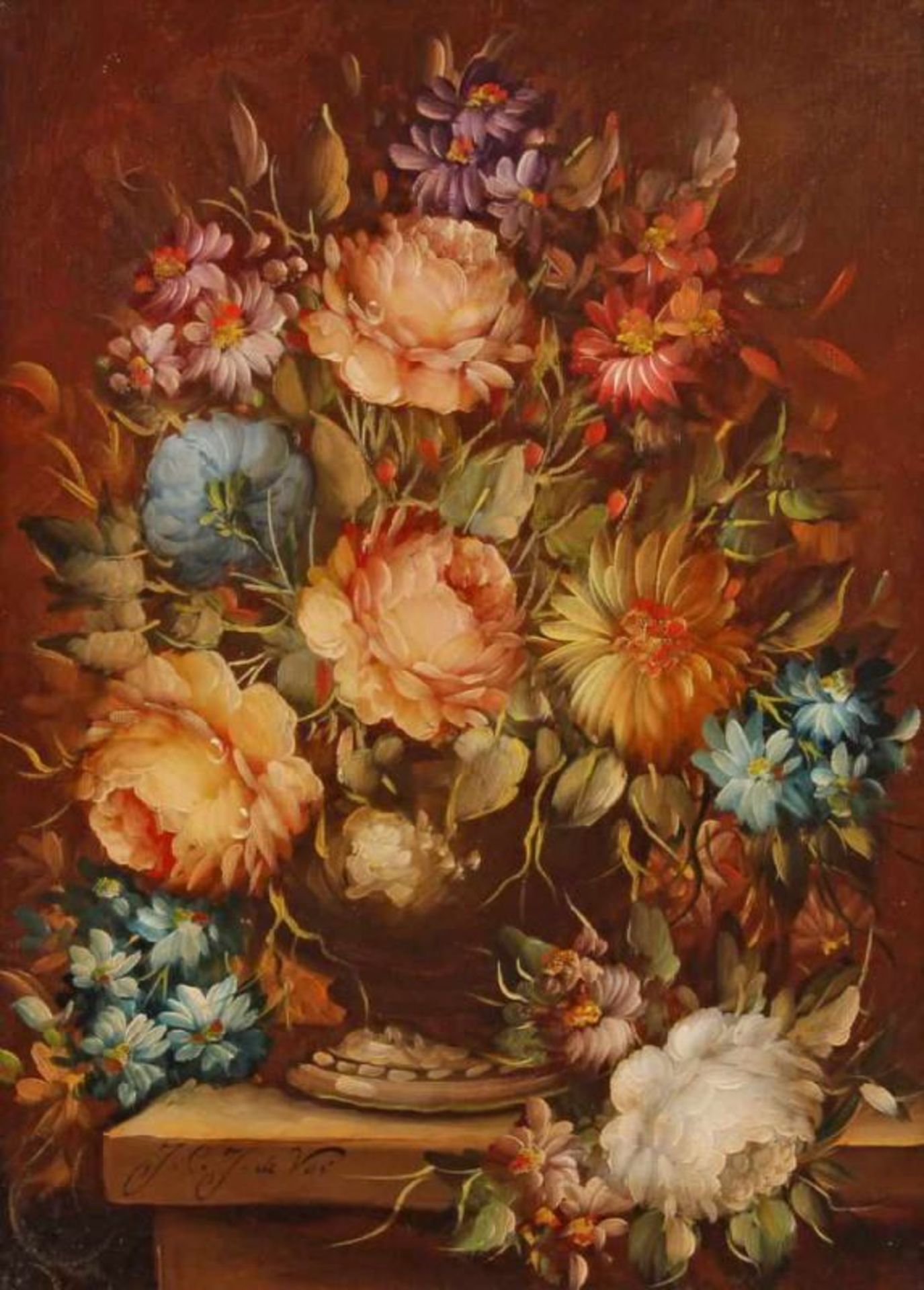 Vos, J.C. de (20. Jh.), "Blumenstillleben", Öl auf Leinwand, signiert unten links J.C.J. de Vos,