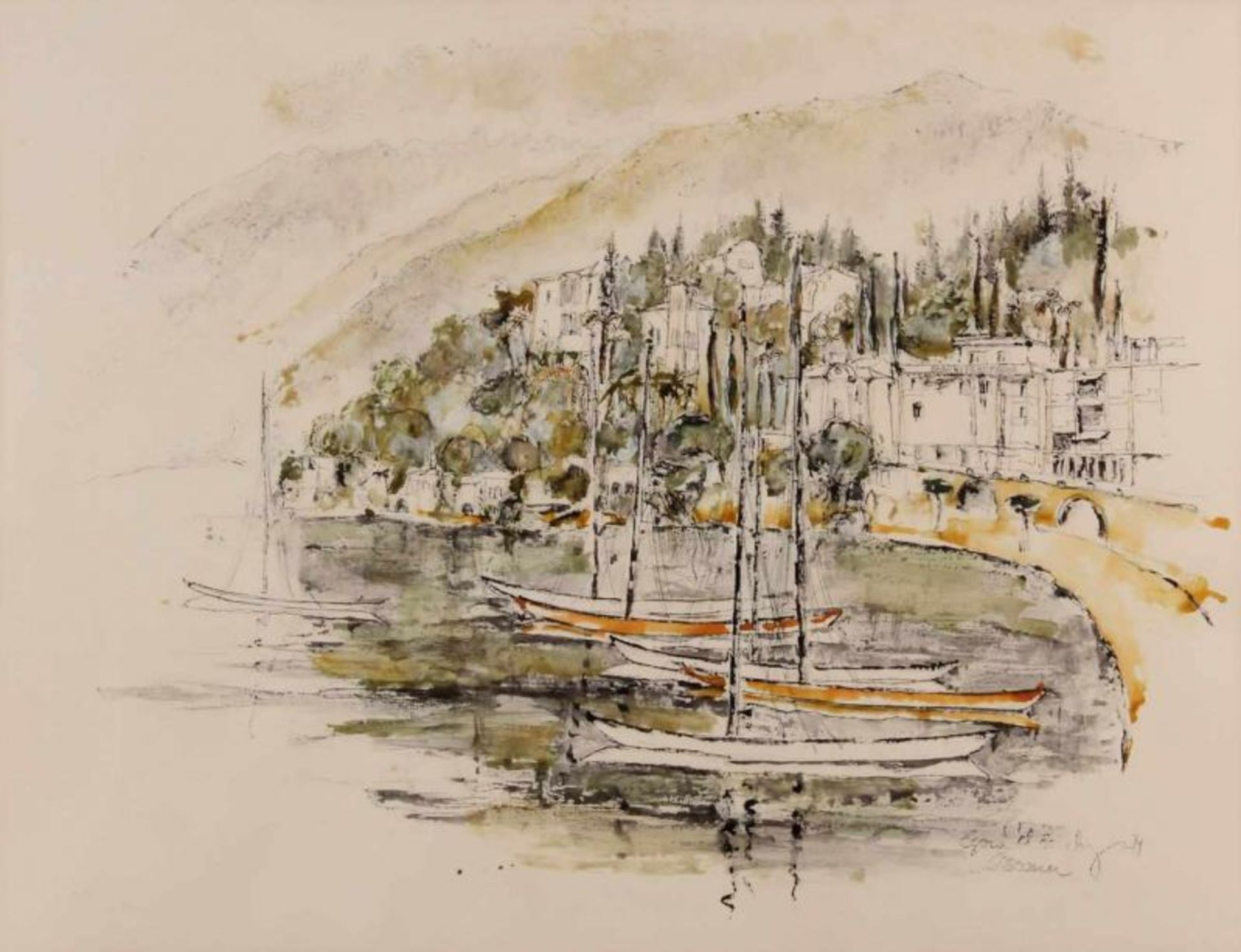 Schoenberg, Egon (20. Jh.), 4 Mischtechniken, Aquarell und Tusche, "Schweizer Ansichten", 2x