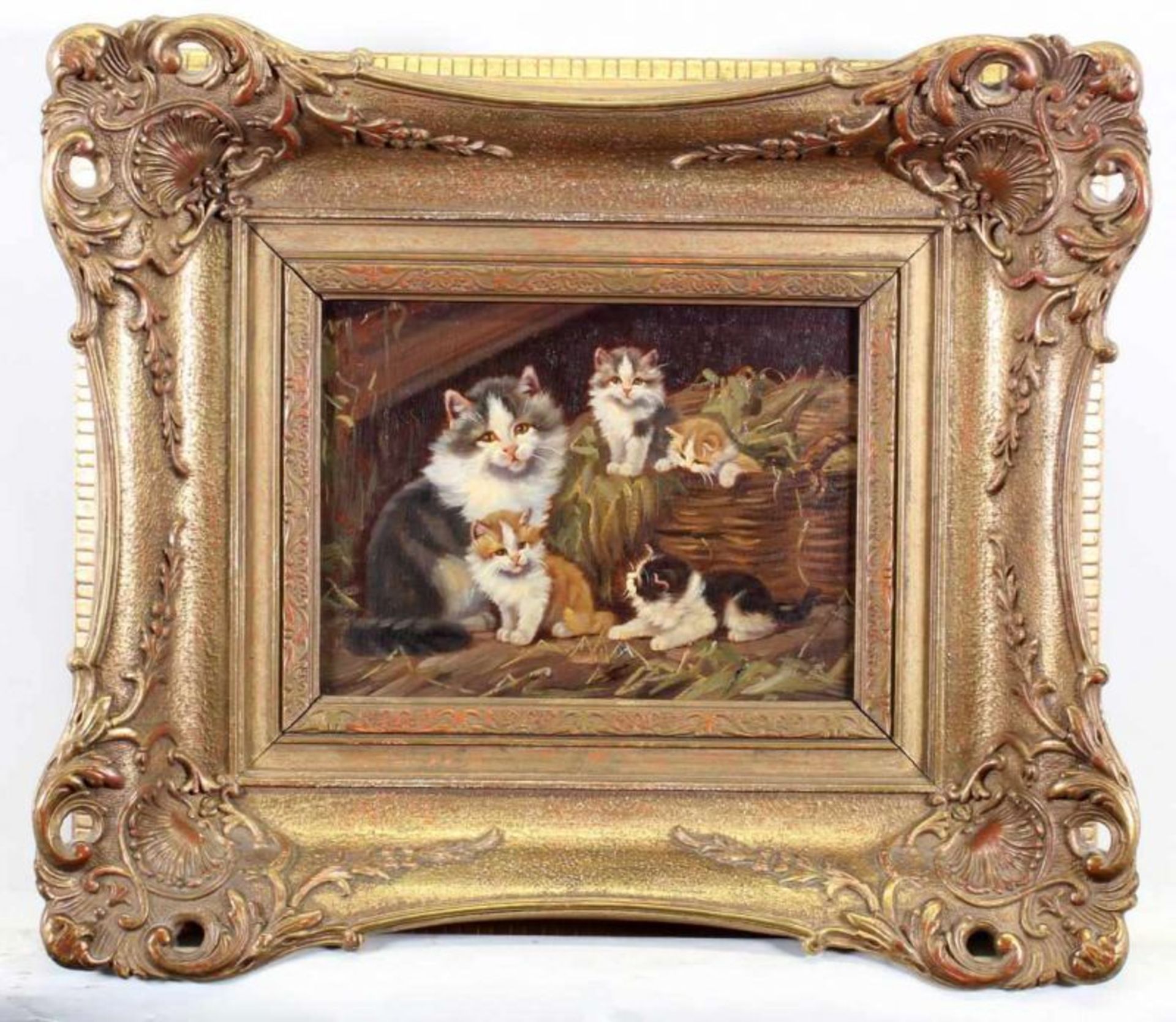 Kögl, Benno (1892 Greding - 1969 München, Katzenmaler), "Katzenfamilie", Öl auf Holz, signiert - Image 2 of 4
