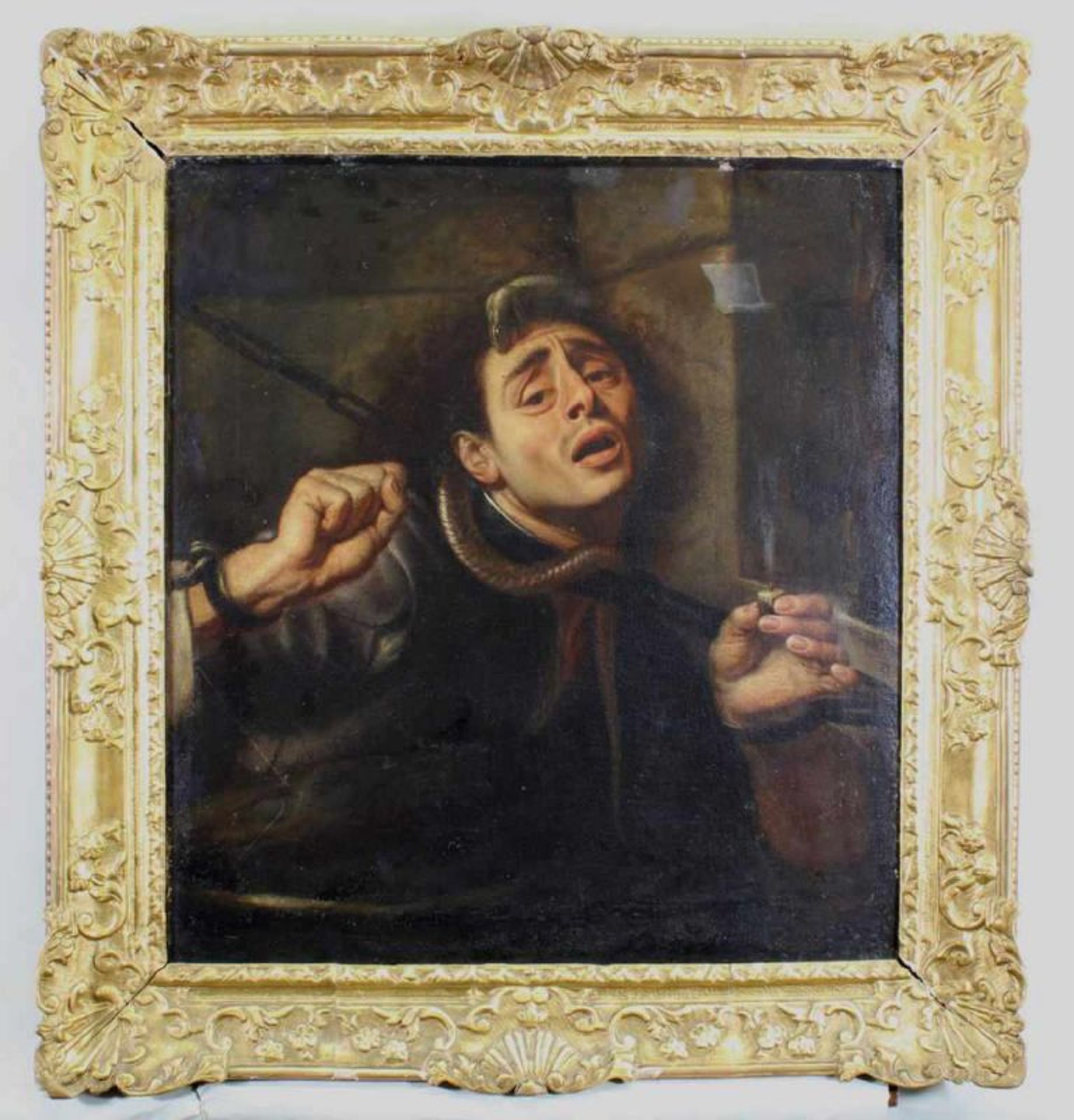 Römischer Maler (16./17. Jh.), "Im Kerker", Öl auf Leinwand, doubliert, 74 x 66 cm 20.00 % buyer's - Image 2 of 5
