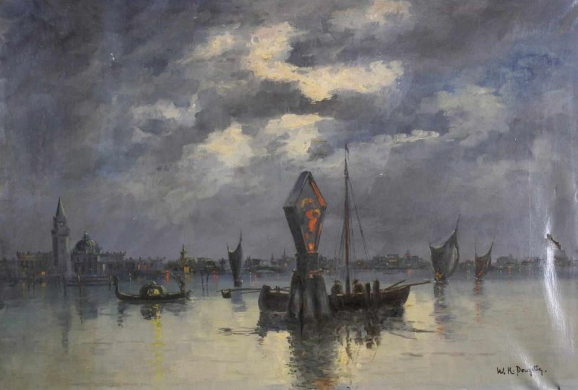 Douzette, W.H. (20. Jh.), "Nächtliche Ansicht von Venedig", Öl auf Leinwand, signiert unten rechts