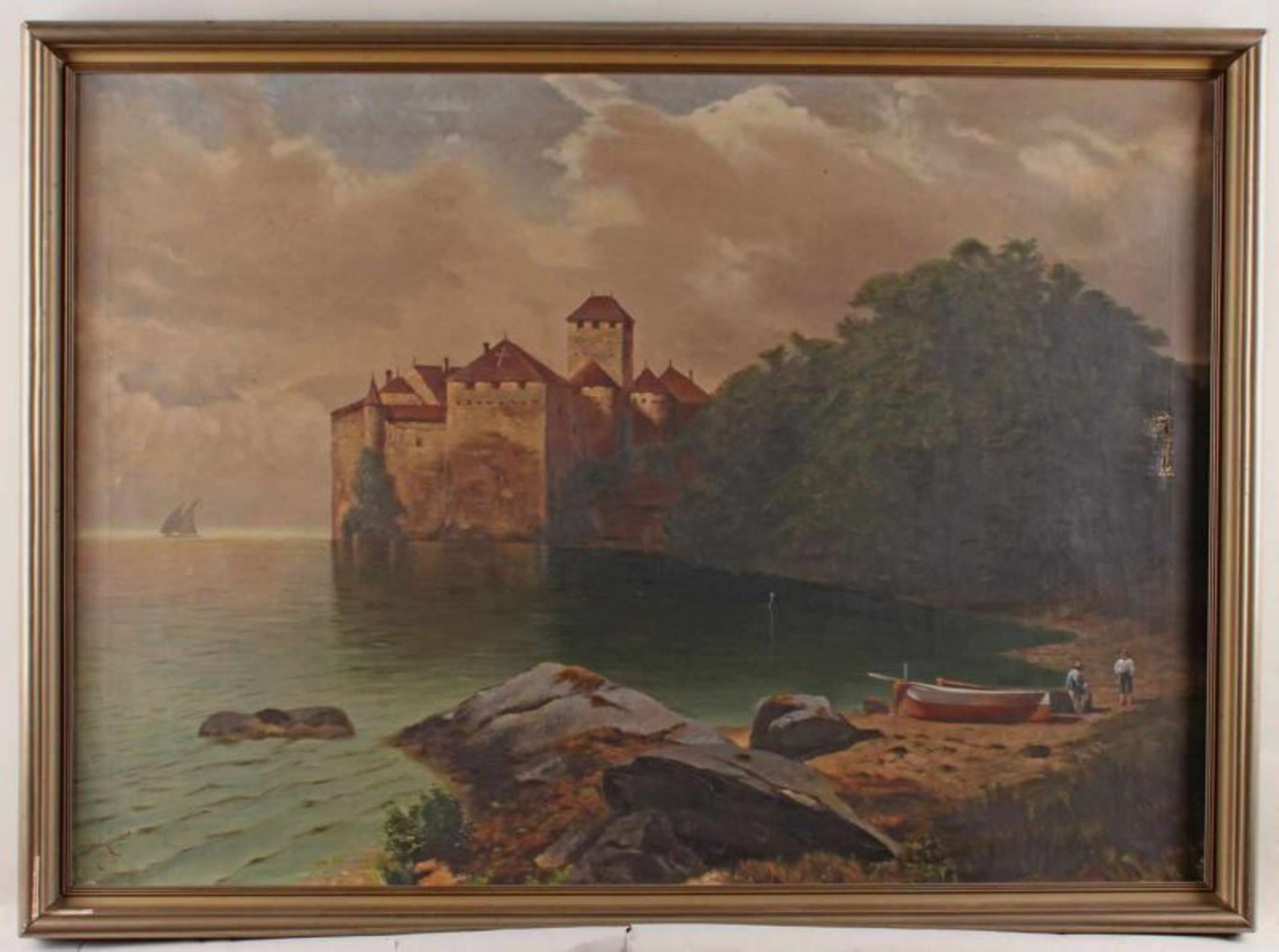 Monogrammist (19./20. Jh.), "Blick auf Schloss Chillon am Genfersee", Öl auf Leinwand, monogrammiert - Image 2 of 4