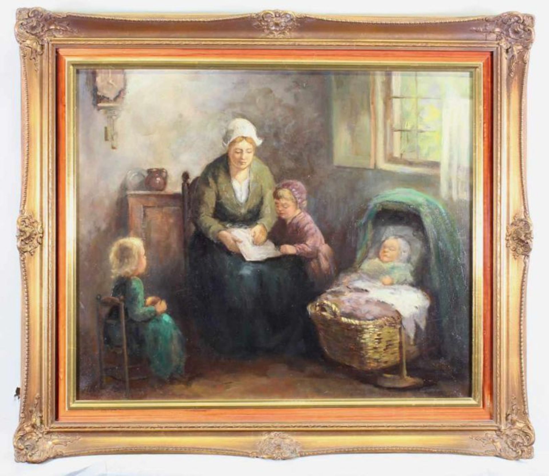 Bouter, Cornelis Wouter (1888 Gouda - 1966 Den Haag), wohl, "Mutter mit Kindern in der Stube", Öl - Image 2 of 4