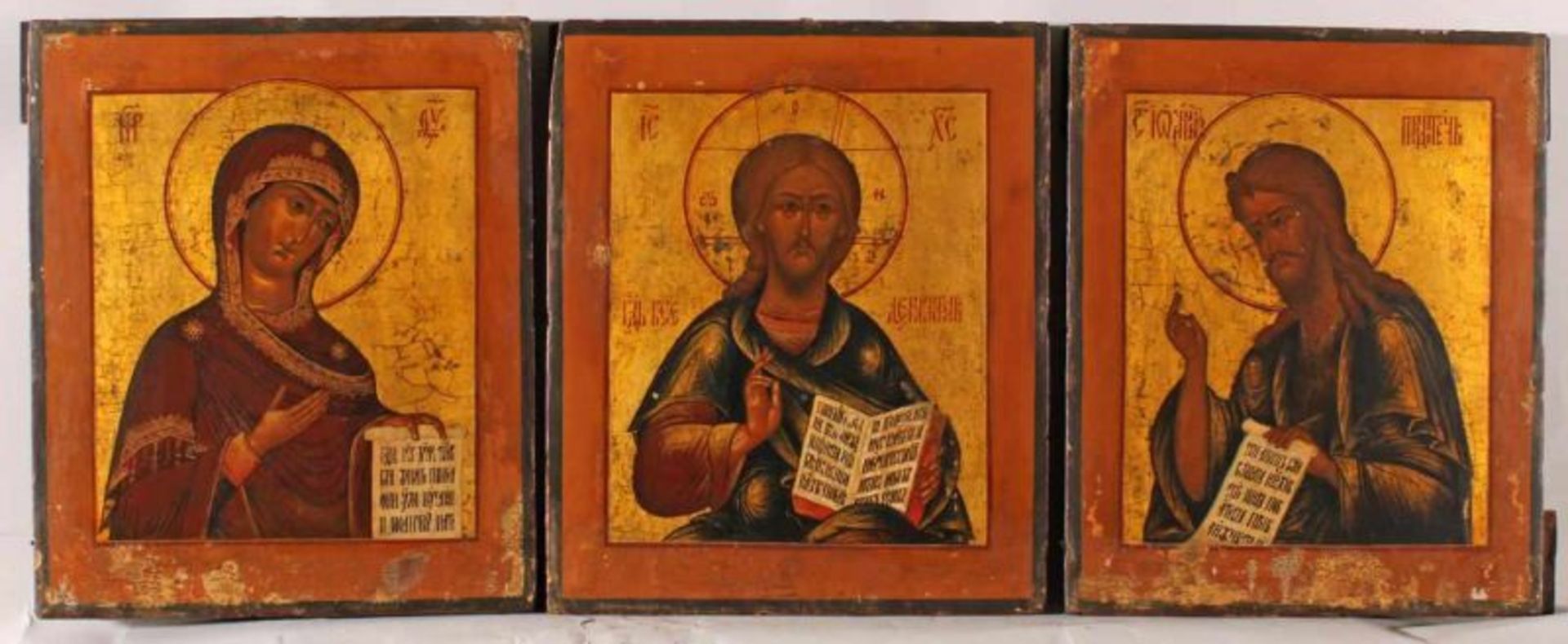 Dreiteilige Ikone, Tempera auf Holz, "Deesis": Christus, Mutter Gottes und Johannes, Russland, 19.
