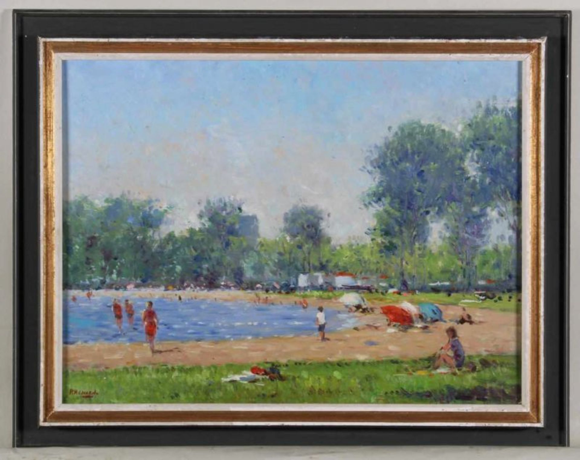 Renard, P. (20. Jh.), "Sommer am See", Öl auf Holz, signiert unten links P. Renard, 30 x 40 cm 20.00 - Image 2 of 3