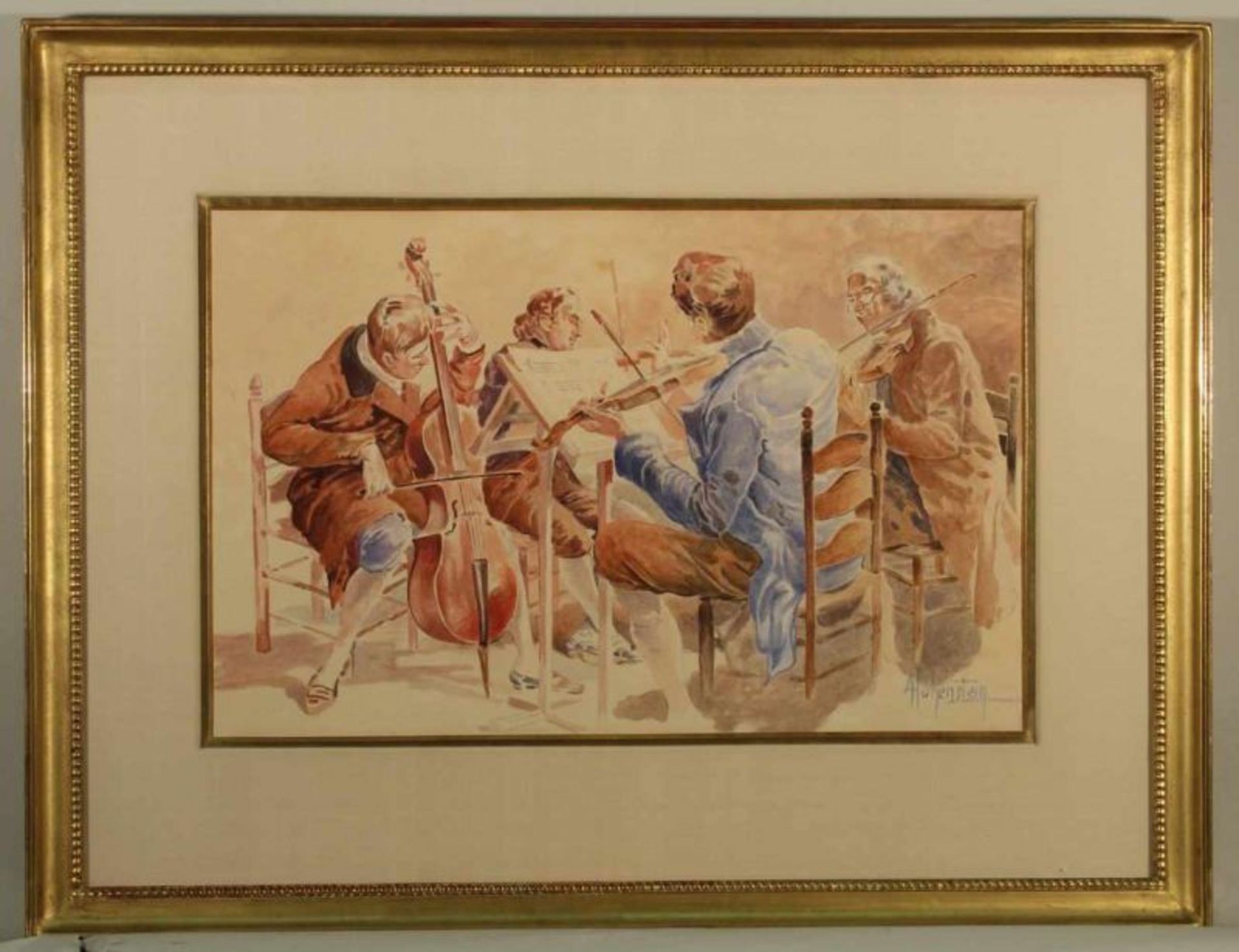 Hohenstein, Adolf (1854 St.Petersburg - 1928 Bonn), Aquarell, "Quartett", unten rechts signiert A. - Image 2 of 3