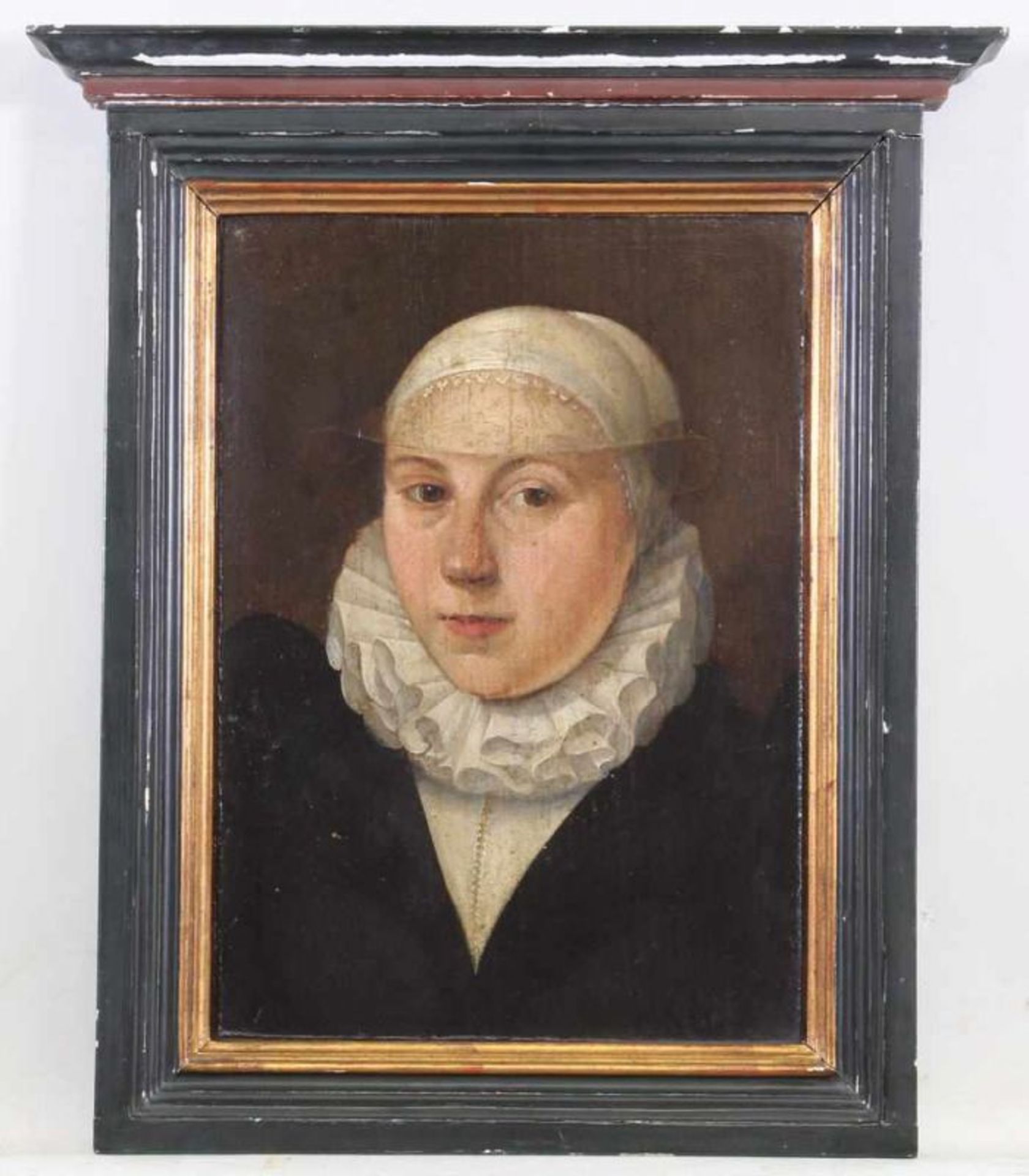 Antwerpener Maler (um 1600), Pendants, "Bildnis eines Mannes", "Bildnis einer Frau", Öl auf Holz, - Image 2 of 7