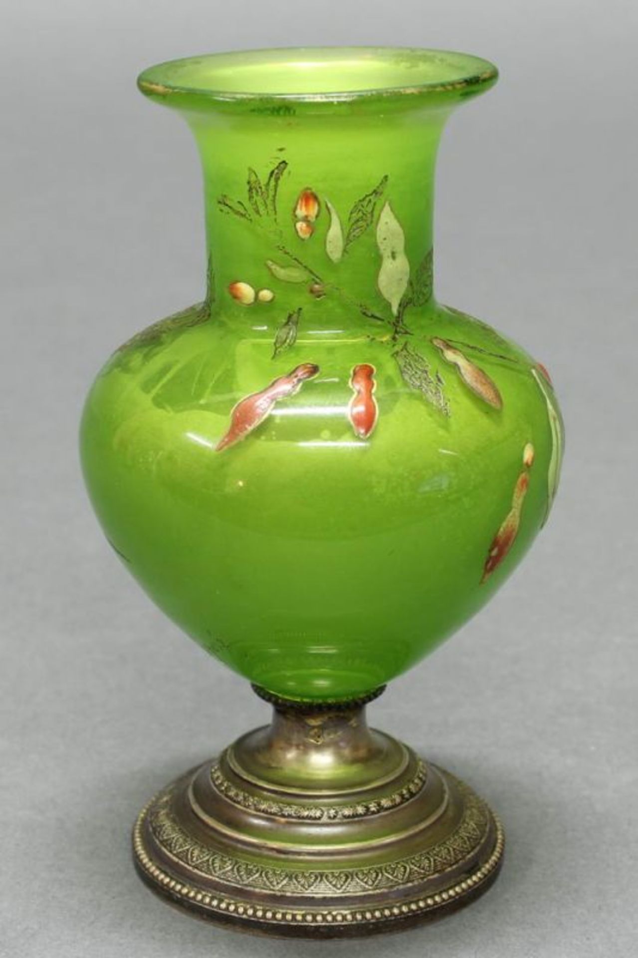 Vase, Emile Gallé, um 1890-1897, grün hinterfangenes Glas, Fuchsien in Email- und Goldfarben, auf - Image 2 of 5