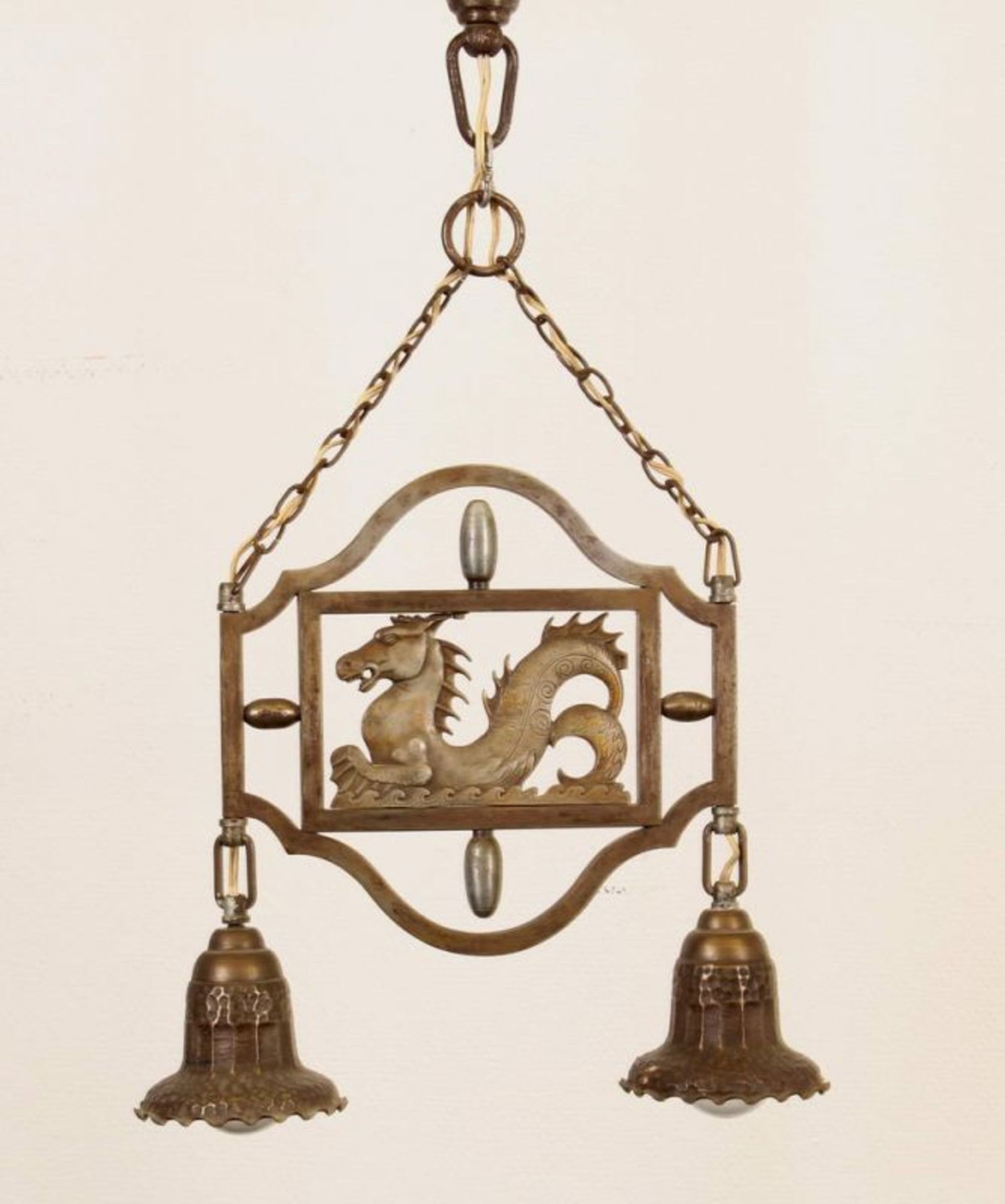 Deckenlampe, Metall, mit Fabeltier-Motiv, zweiflammig, elektrifiziert, 60 cm hoch 20.00 % buyer's