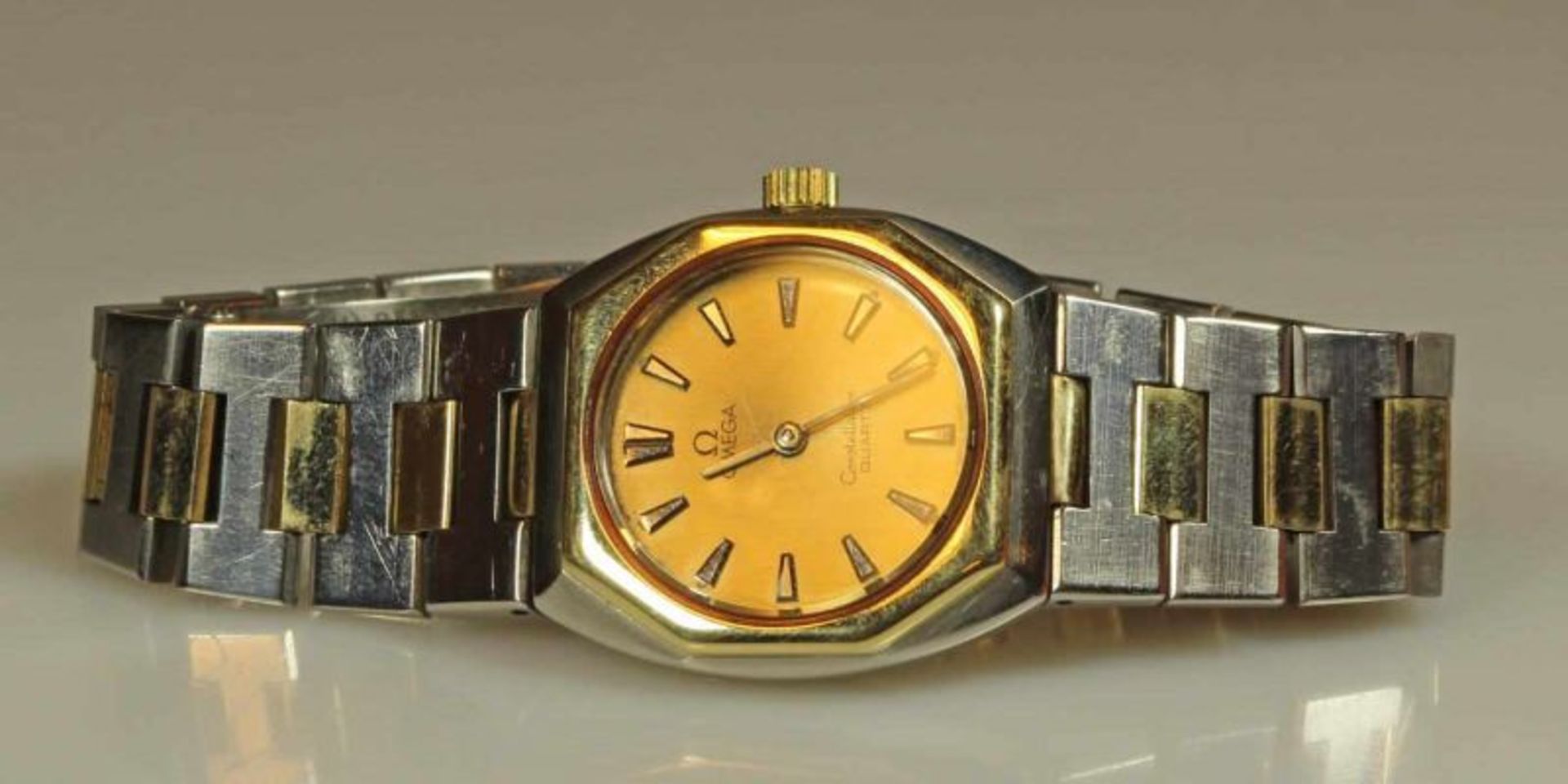 Damenarmbanduhr, Omega Constellation, Stahl/Gold, Quarz, goldfarbenes Zifferblatt, Strichindizes, - Image 2 of 2