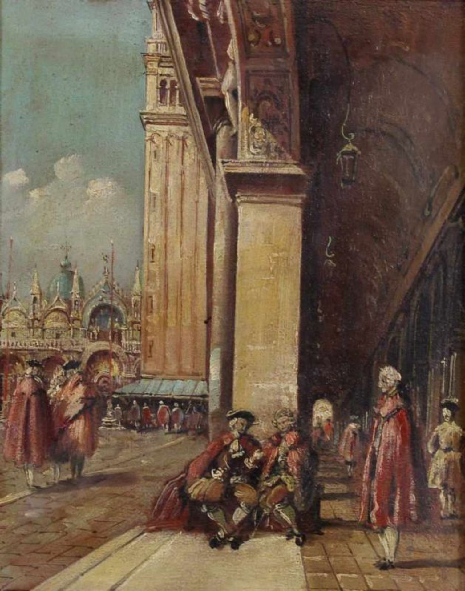 Vedutenmaler (20. Jh.), "Piazza San Marco", Öl auf Leinwand, wohl nach F. Guardi, 29 x 23 cm, leicht