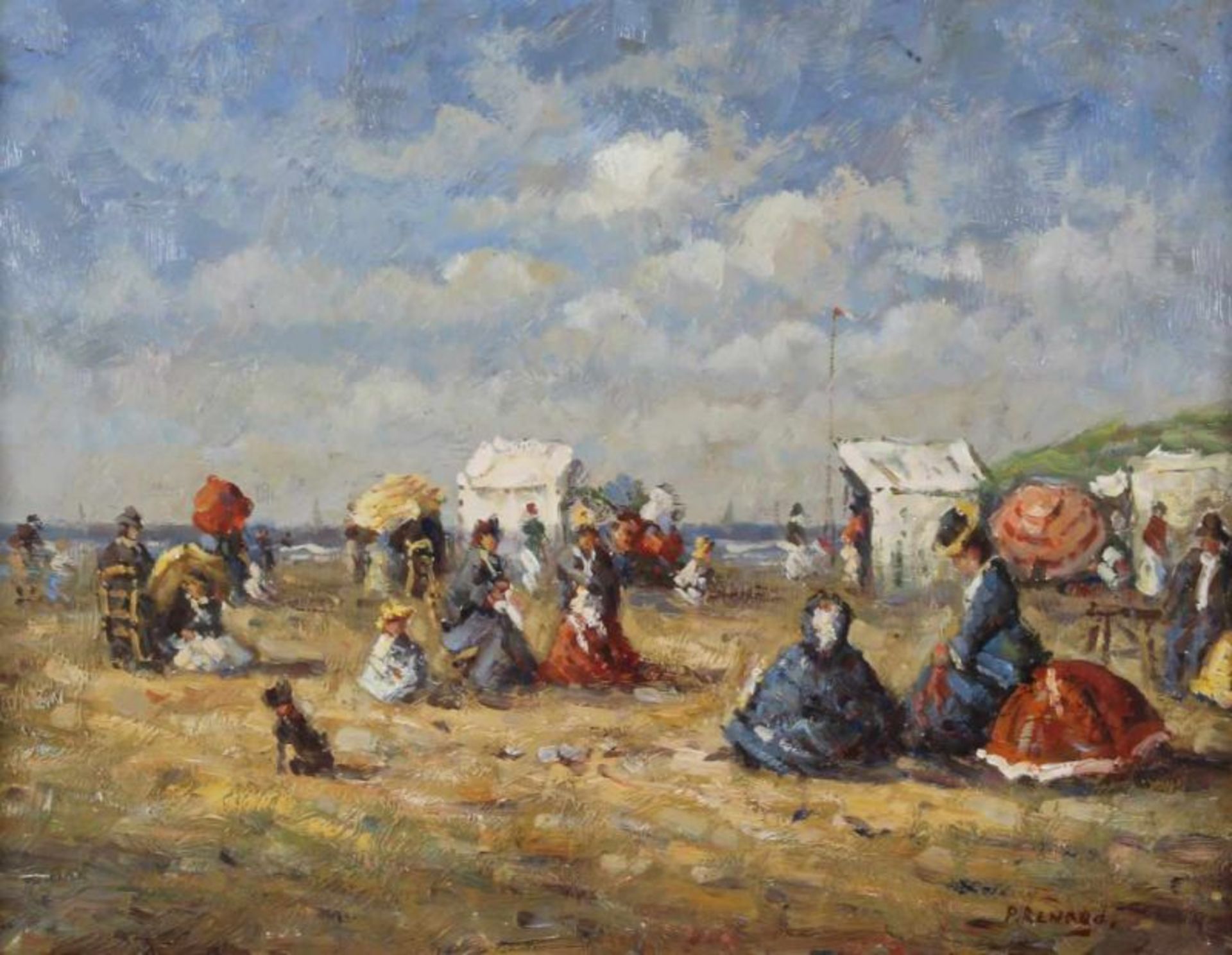 Renard, P. (20. Jh.), "Strandvergnügen", Öl auf Holz, signiert unten rechts P. Renard, 30 x 40 cm