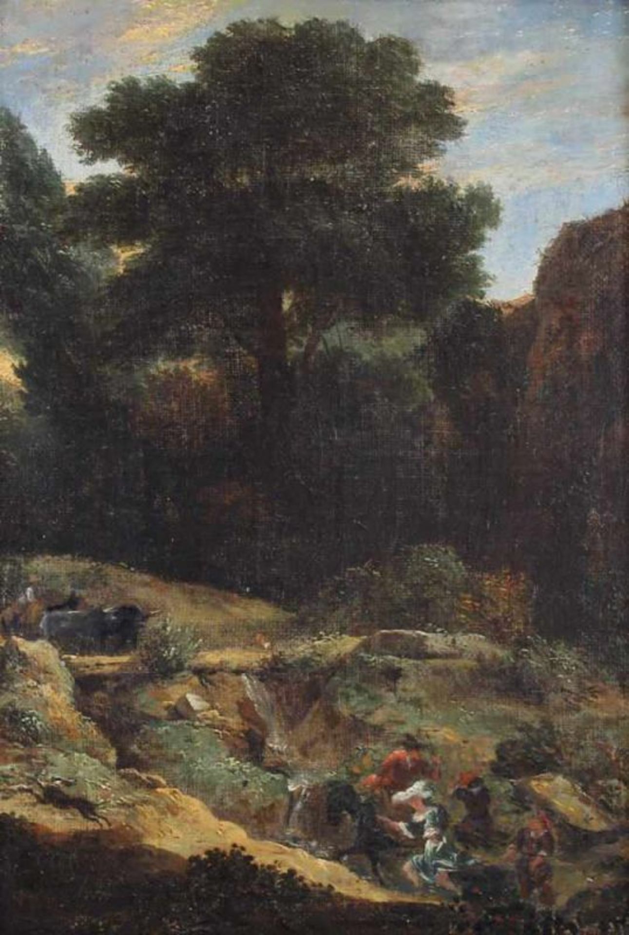 Unbekannter Maler (17./18. Jh.), "Reiter in hügeliger Landschaft", Öl auf Leinwand, 37 x 26 cm 20.00