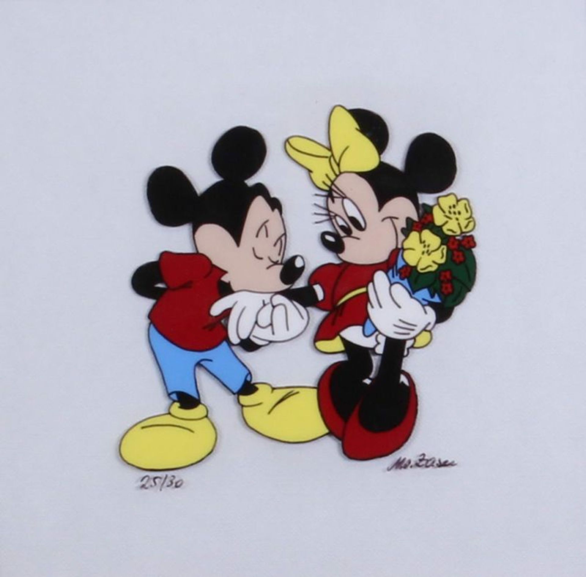 Zasa, Mo (englische Comiczeichnerin), Zeichnung, auf Folie, "Mickey Mouse als Kavalier bei Minnie