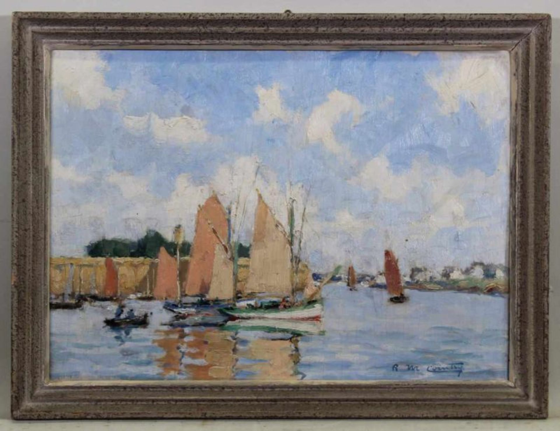 Undeutlich signiert (1. Viertel 20. Jh.), "Der Hafen von Concarneau", Öl auf Holz, unten rechts - Image 2 of 4