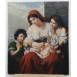 Bräuer, Oskar (Deutscher Maler des 20. Jhd.) Gemälde, Öl auf Karton, Mutter mit drei Kindern,
