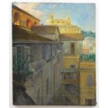 Deutscher Maler des 19. Jhd. Gemälde, Öl auf Leinwand, Blick aus einem italienischen Hinterhof auf