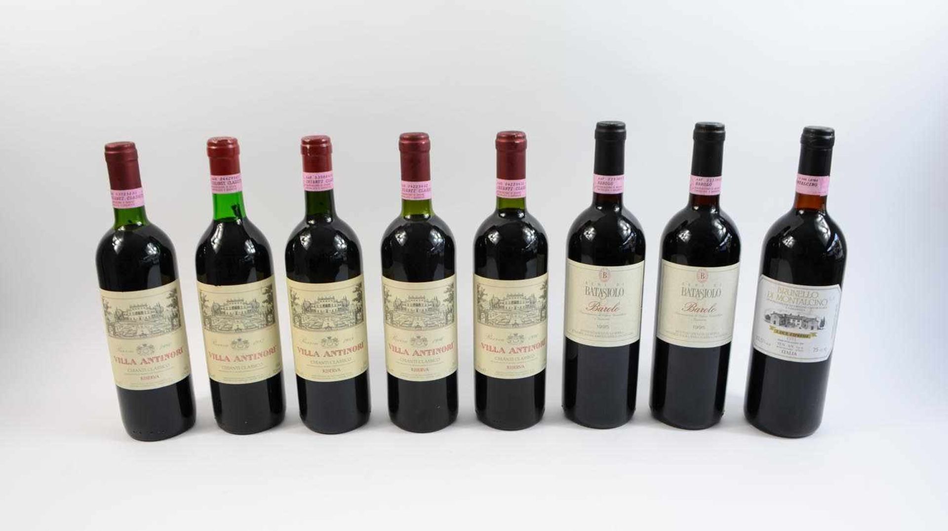 Konvolut italienischer Weine8-tlg., eine Flasche I Due Cipressi, 1991, Brunello di Montalcino, 0,
