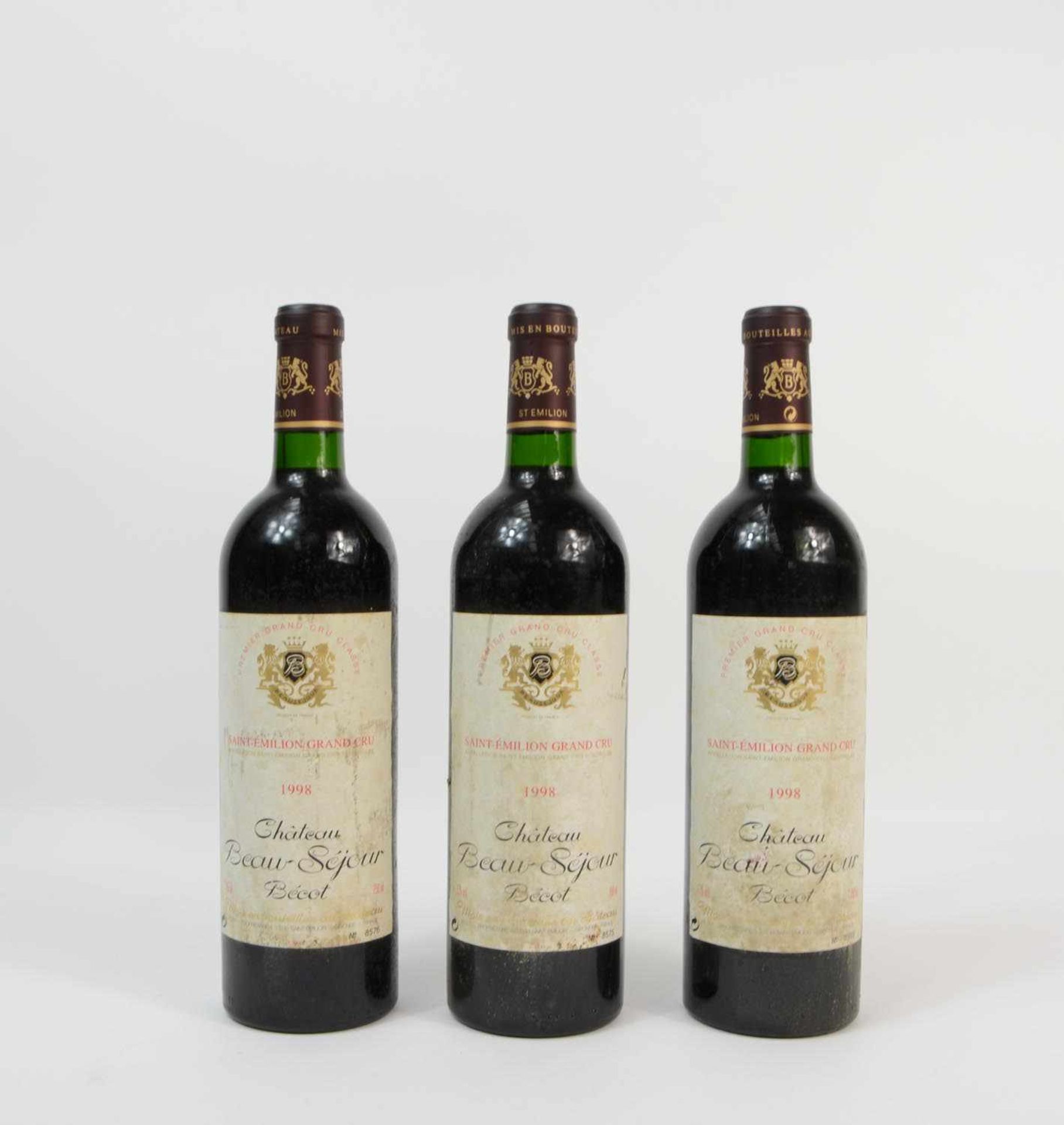 3 Flaschen Château Beau-Séjour Bécot 1998Saint-Émilion Grand Cru, Premier Grand Cru Classé, 0,75