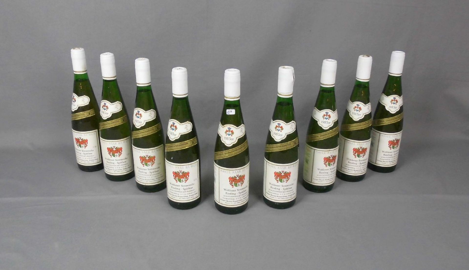9 WEINFLASCHEN "1983er Wehlener Sonnenuhr Riesling - Spätlese, Weingut Bäumler-Kerpen-Erben,