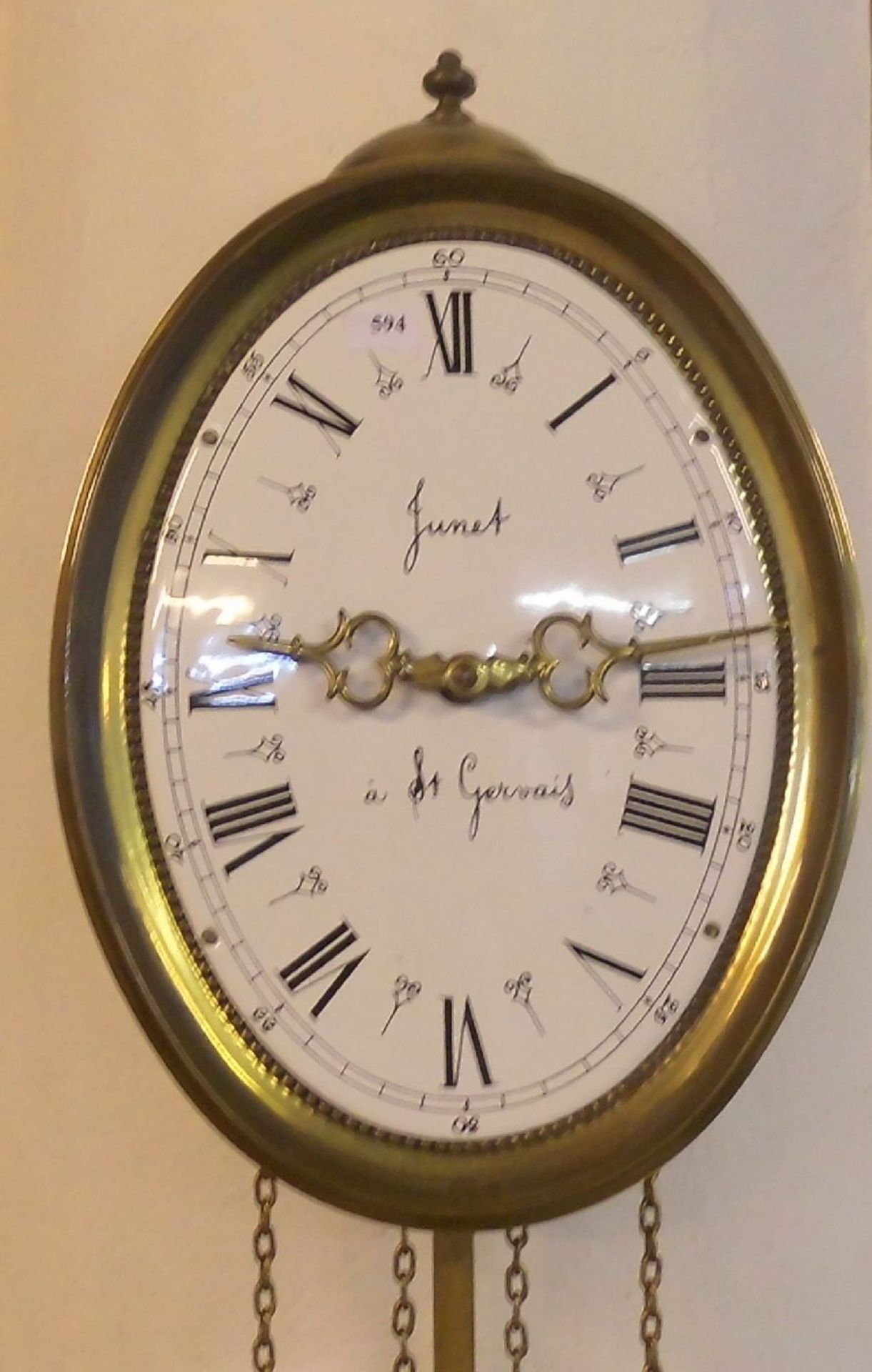 WANDUHR in der Art einer Comtoise / clock, Eisengehäuse mit bekrönender Glocke, ovales - Image 2 of 2