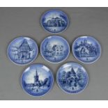 6 TELLER mit Motiven der Stadt OSNABRÜCK / plates, Porzellan, Manufaktur Royal Copenhagen /