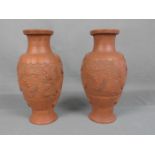 VASEN - PAAR / pair of vases, Keramik, China, Mitte 20. Jh.; Balusterform mit Reliefdekor: seitliche